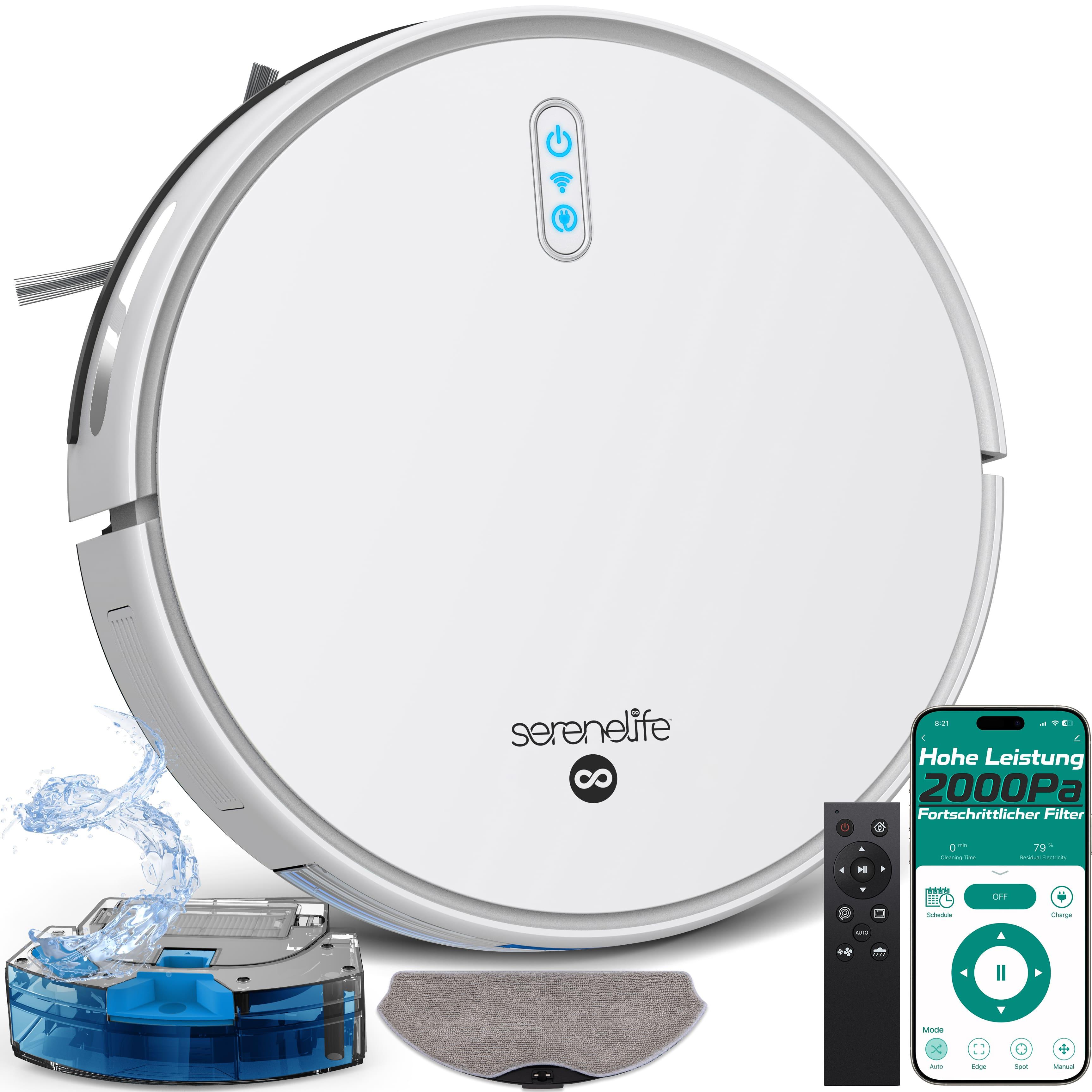 Robot Vacuum With Mopping Function, 2000pa , App Control, 4 Cleaning , Anti-fall Sensors & Charging Station, For Pet Hair, Soft/hard Floors