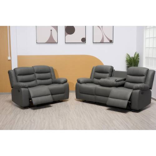 juego de sofá reclinable manual de 3+2 plazas en piel sintética con mesa abatible y portavasos - juego de sofá reclinable para salas de estar