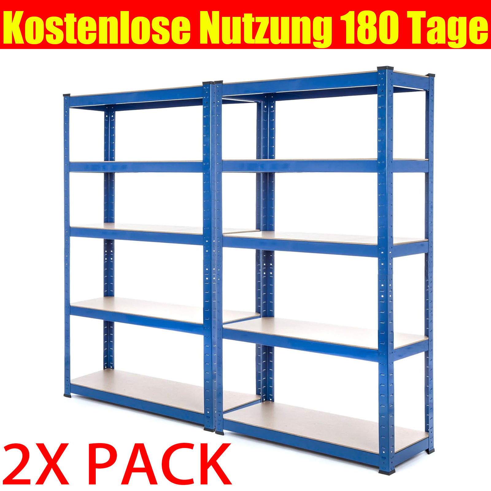E-shop 2-Bay Garagenregal-Set, robuste 5-stöckige Garagenregal, 2er-Pack, Lagerregale, 2er-Set, freistehendes Schuppenregal, Metallregal, verstellbare