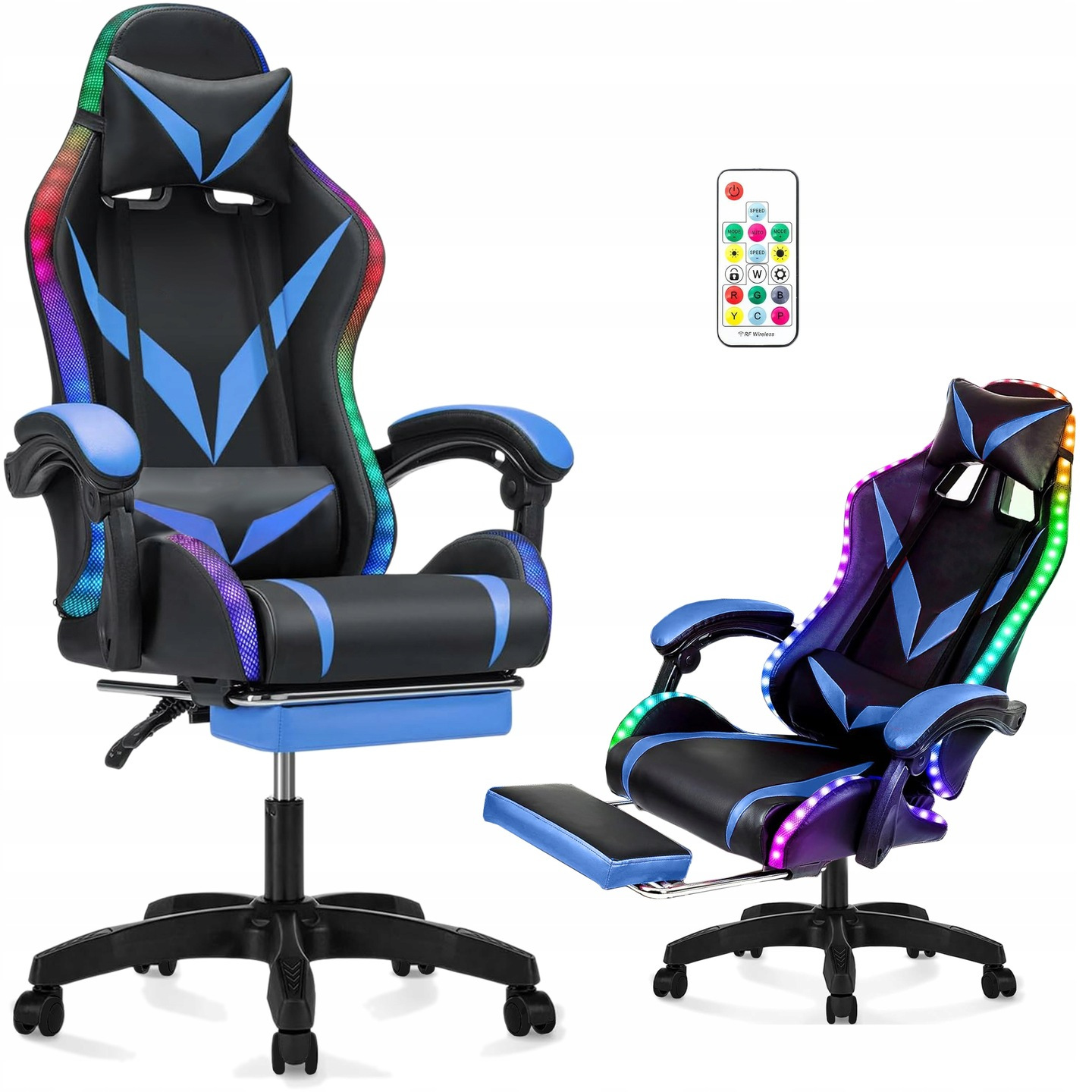 zdjęcie przedmiotu FOTEL GAMINGOWY DLA GRACZA KUBEŁKOWY KRZESŁO BIUROWE PODNÓŻEK + MASAŻ + LED