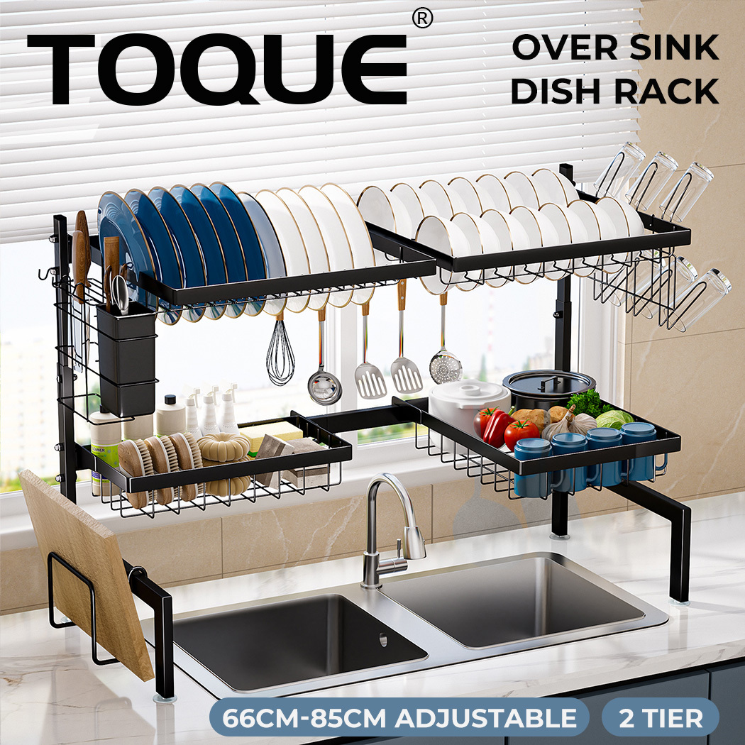 TEMU Toque Over Sink Dish Drying Rack 2 Tier Adjustable Drainer Rack Space Saving 66cm-85cm Adjustable