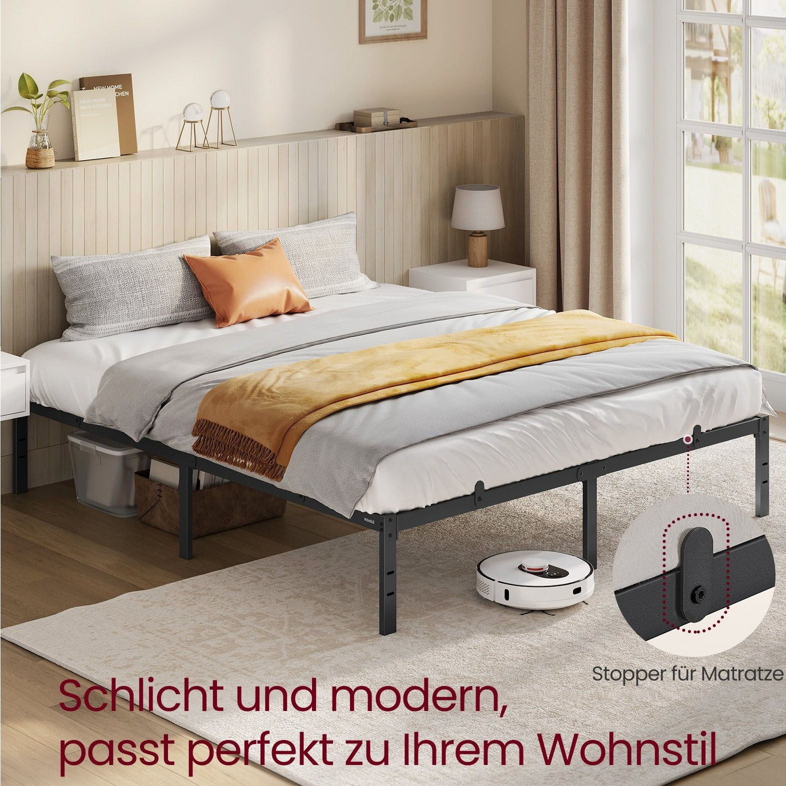 Wrought Iron Bed, 140/160 X 200 Cm, Single Bed Frame, Simple Bed Frame, Metal Bed, Bed Frame, Storage Space Under The Bed, Contemporary Style, Guest Bed, Easy Assembly, Black