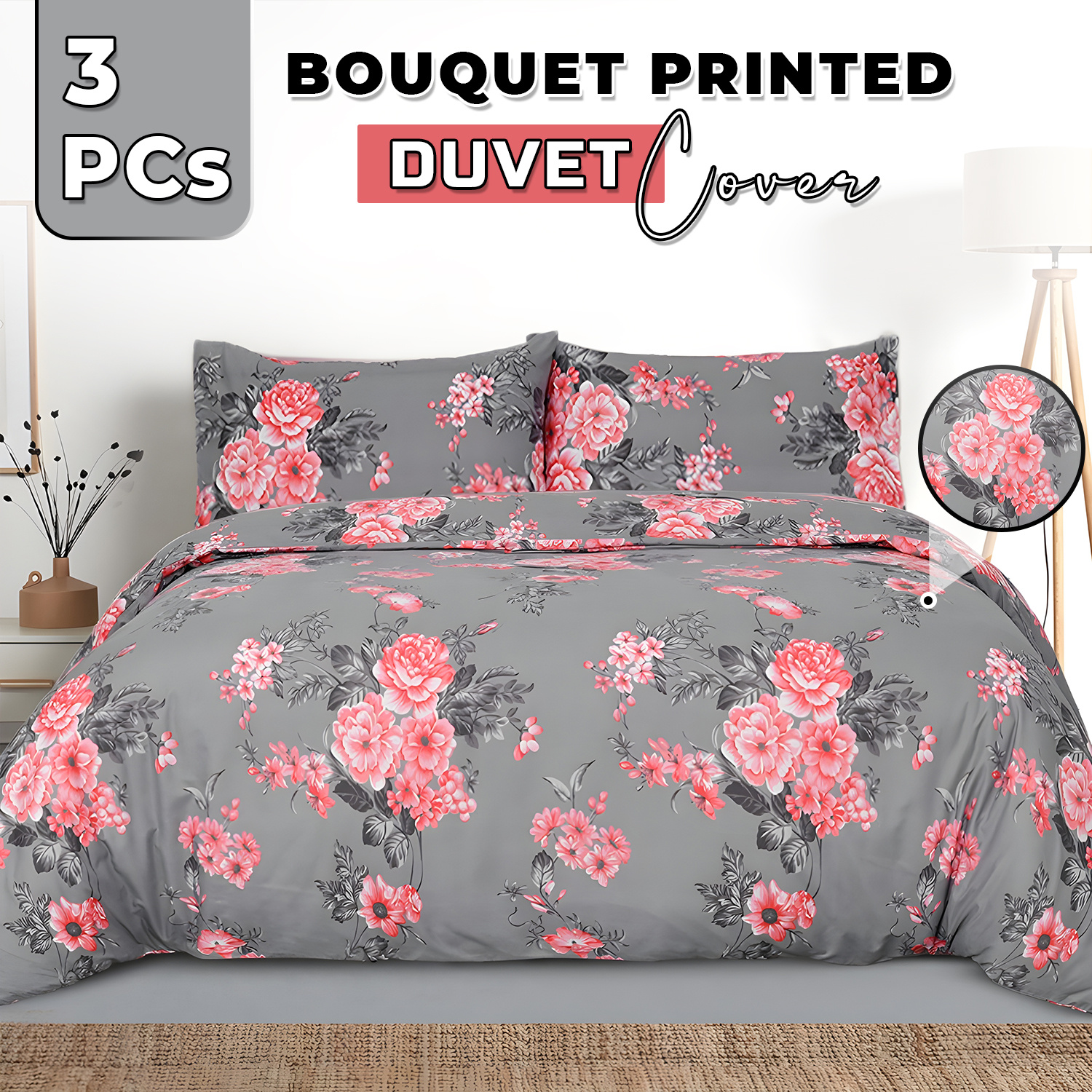 TEMU 3pcs Duvet Cover Set, Soft & Breathable Reversible Printed Bedding, Machine Washable, Microfiber With Pillowcases, Button Closure, , Machine