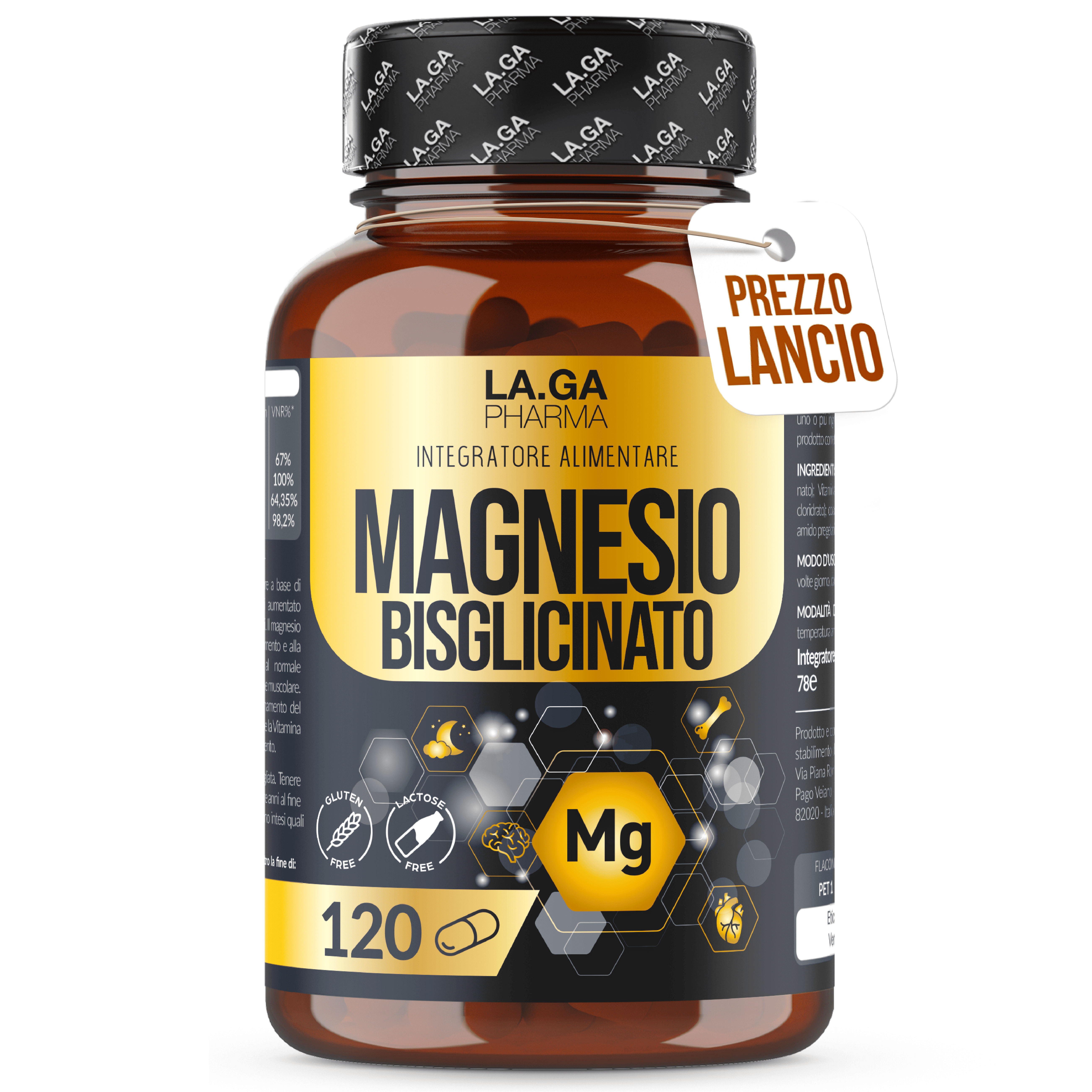 bisglicinato di magnesio (fornitura   a 4 mesi), magnesio completo 120 capsule con   b5, b6 e b1. integratore antistress. senza glutine e lattosio,  .    