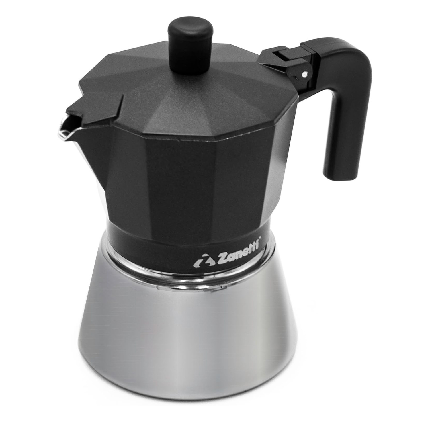 TEMU Zanetti, Star Pot Induction 3 Cups, Espresso With Stainless Steel Boiler And Ergonomic Handles, Suitable For Induction Cooktops, 3 Cups, Black