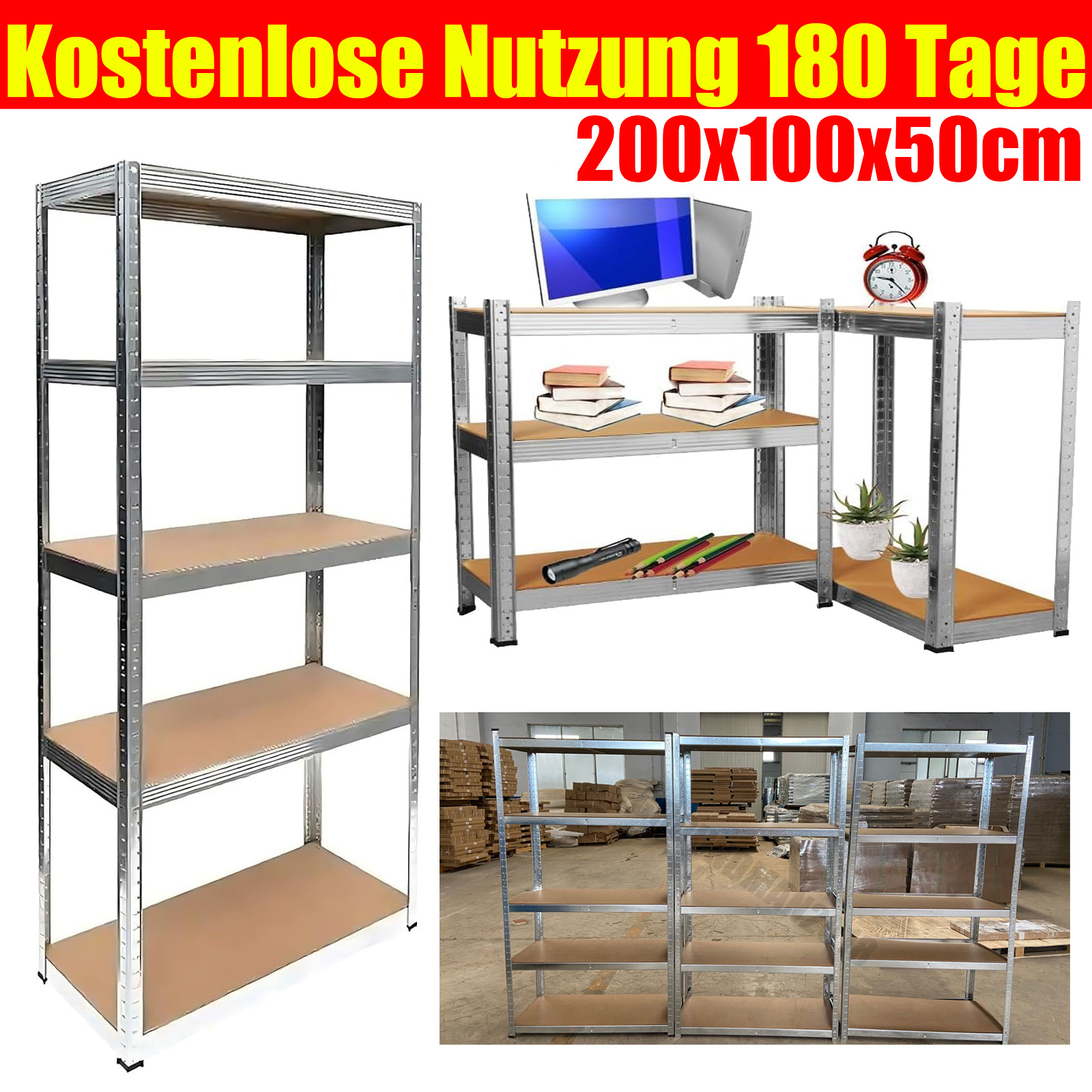 E-shop Verstellbares Lagerregal Schwerlastregal 200 x 100 x 50 cm Metallregal, Gartenregal, , Werkstatt, Belastbar bis zu 875 kg ( pro Regal)
