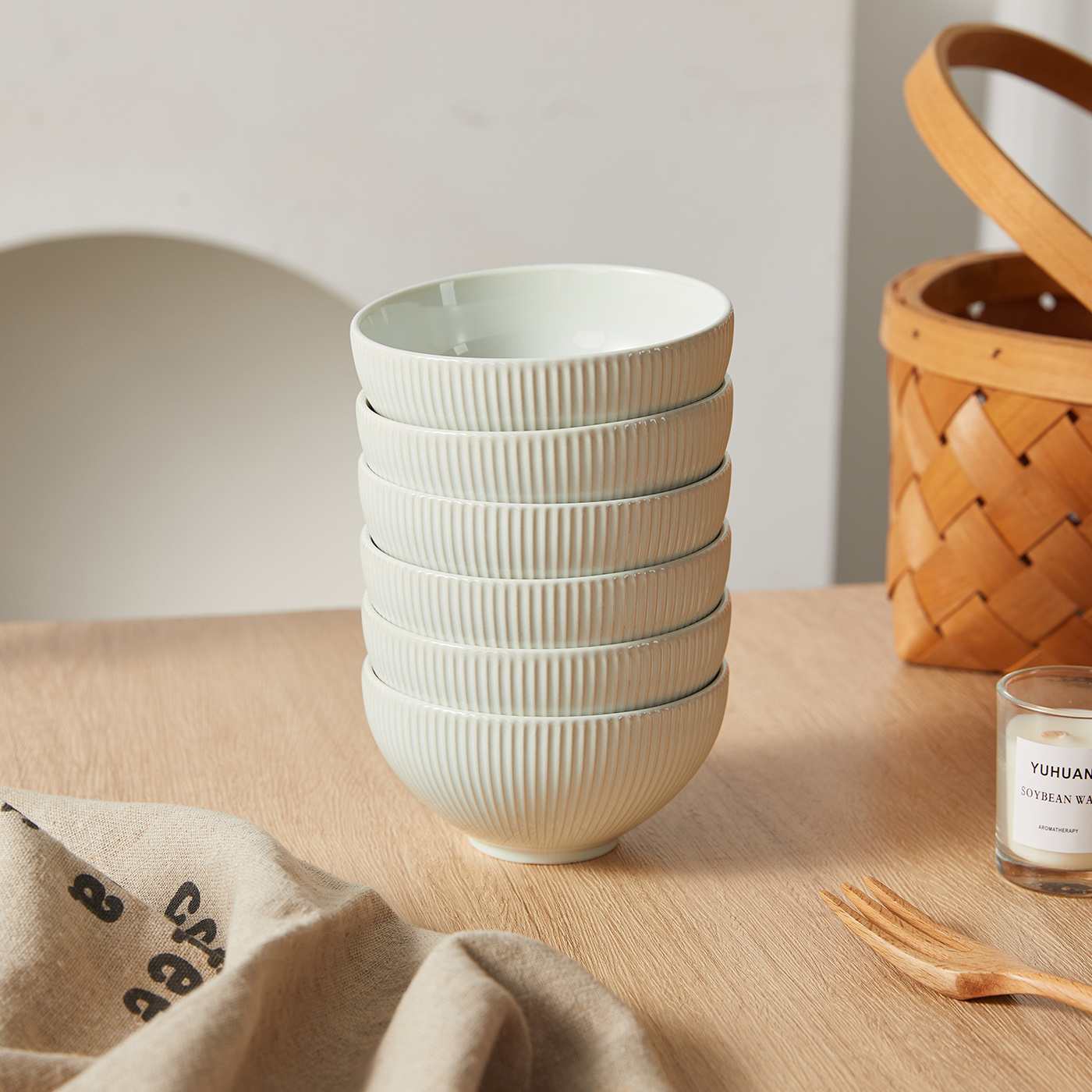 E-shop 6-tlg, 4,5Zoll, Ø11,7cm, 340ml, Schüssel-Set, Keramik-Geschirrset, Müslischüssel, Nussschüssel, Eisschüssel, Dessertschüssel, Obstschüssel,
