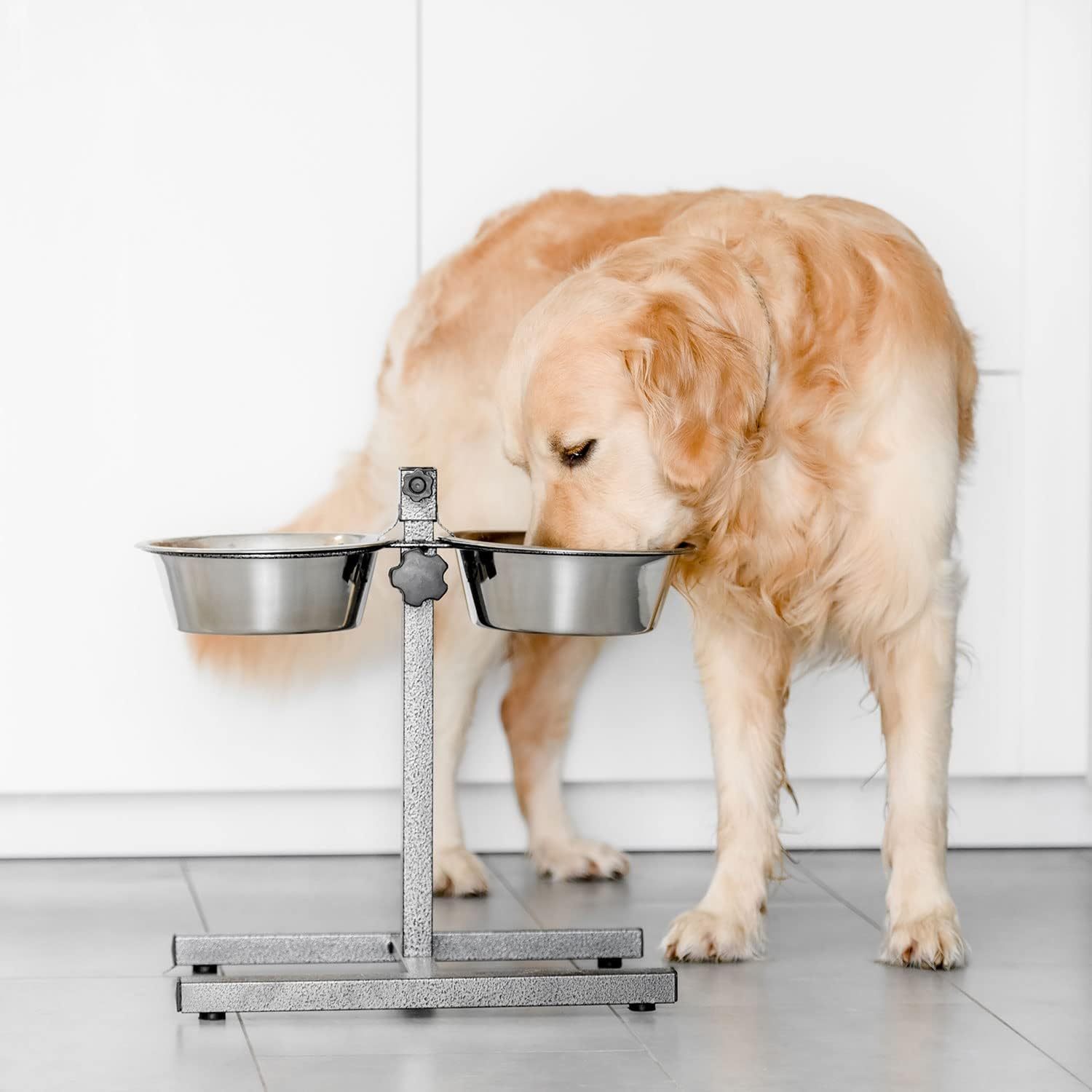 Aqpetfriends Double Upper Bowl In Stainless Steel With Adjustable H-shaped Stand, Stable And Non-slip, Ideal For Dogs And Cats Of All Sizes