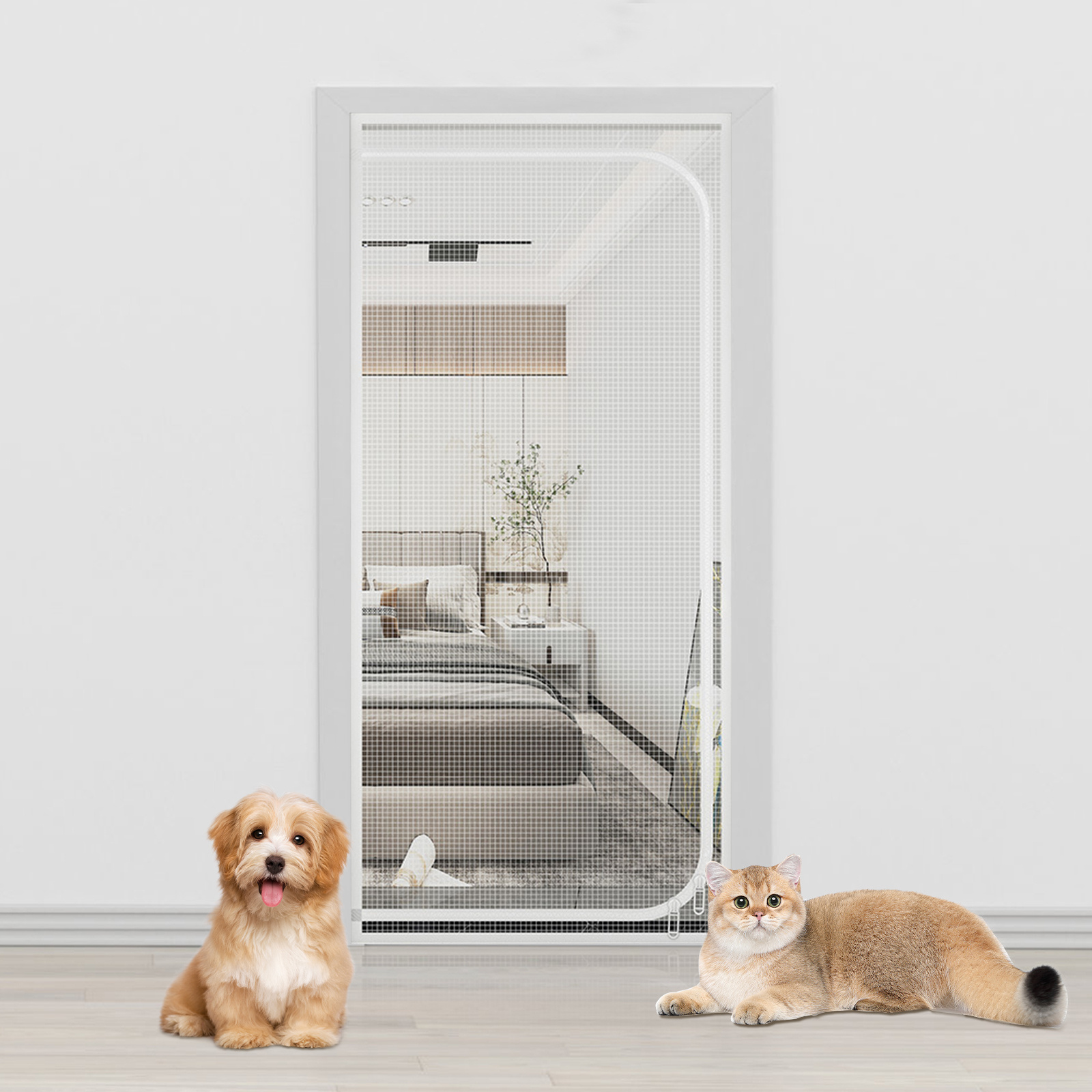 TEMU 1pc Heavy Duty Cat Screen Door With Double Zip, Easy Adhesive Installation For , Living Room, Bedroom, Kitchen - Prevents Small Animals From