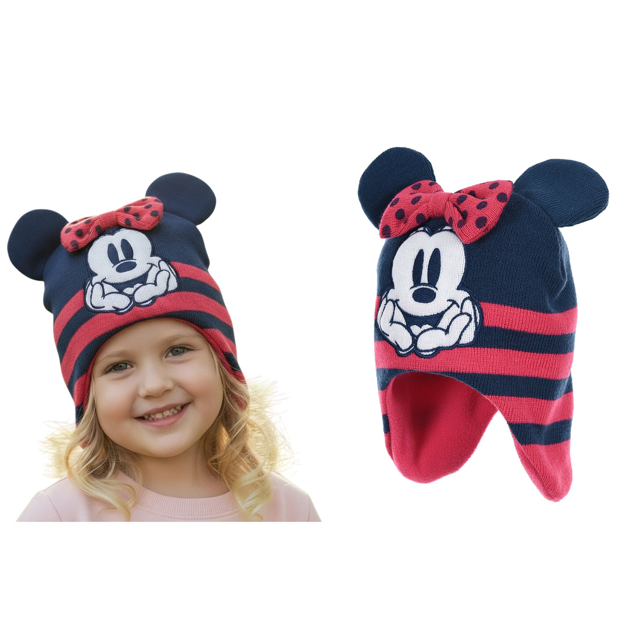 Mouse Knitted Winter Hat With Ear Flaps, Fleece-lined
