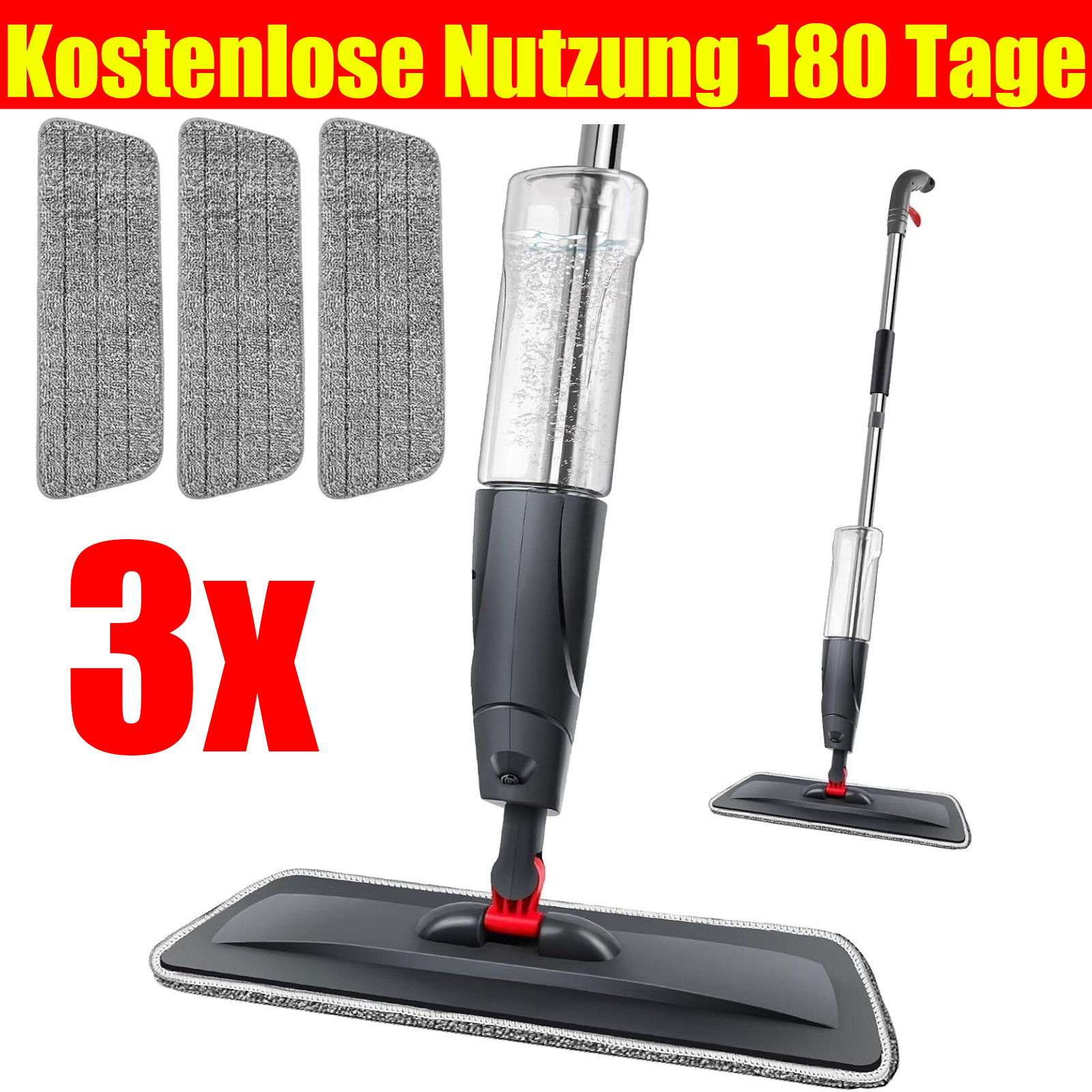 E-shop Boden Spray Mopp Trocken Nass Mopp 3X Mopp Tuch Küchenboden Reinigung Mopp 360° Schwenkbarer Kopf Geeignet für die Reinigung von Fliesen,