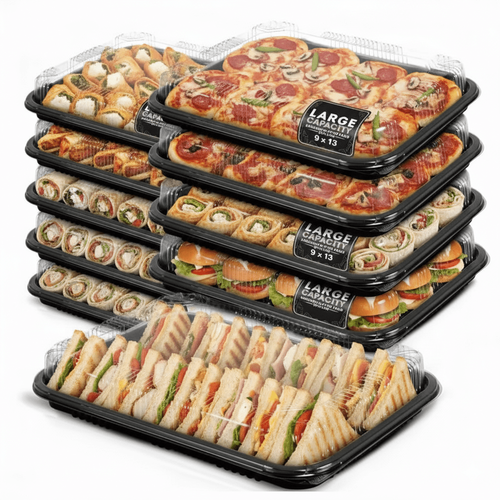 TEMU Sandwich Platter Trays With Lids 9 X 13 - Reusable Plastic Buffet Trays For Catering, Sandwich Trays & Meal Prep Serving Trays For Parties,