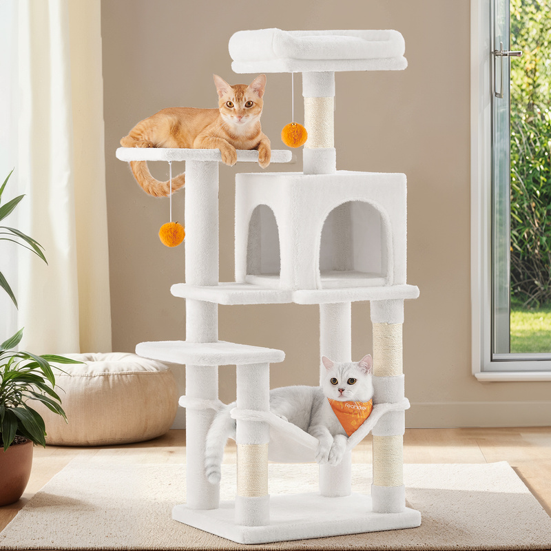 TEMU Árbol para Gatos de Varios Niveles, para Gatos con 4 Postes para Rascar, Hamaca, Cueva, Juguetes, Crema