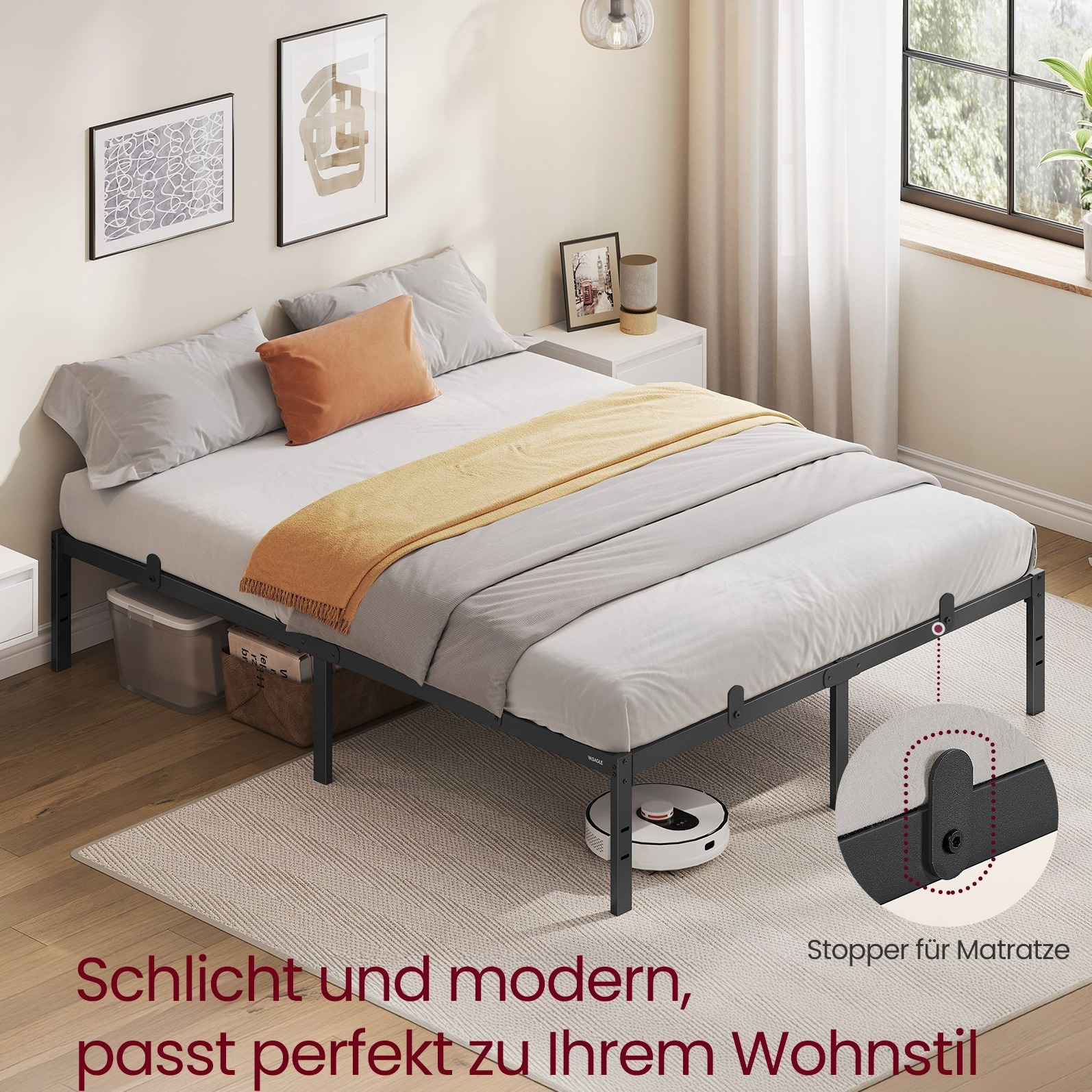 Image of Wrought Iron Bed, 140/160 X 200 Cm, Single Bed Frame, Simple Bed Frame, Metal Bed, Bed Frame, Storage Space Under The Bed, Contemporary Style, Guest Bed, Easy Assembly, Black