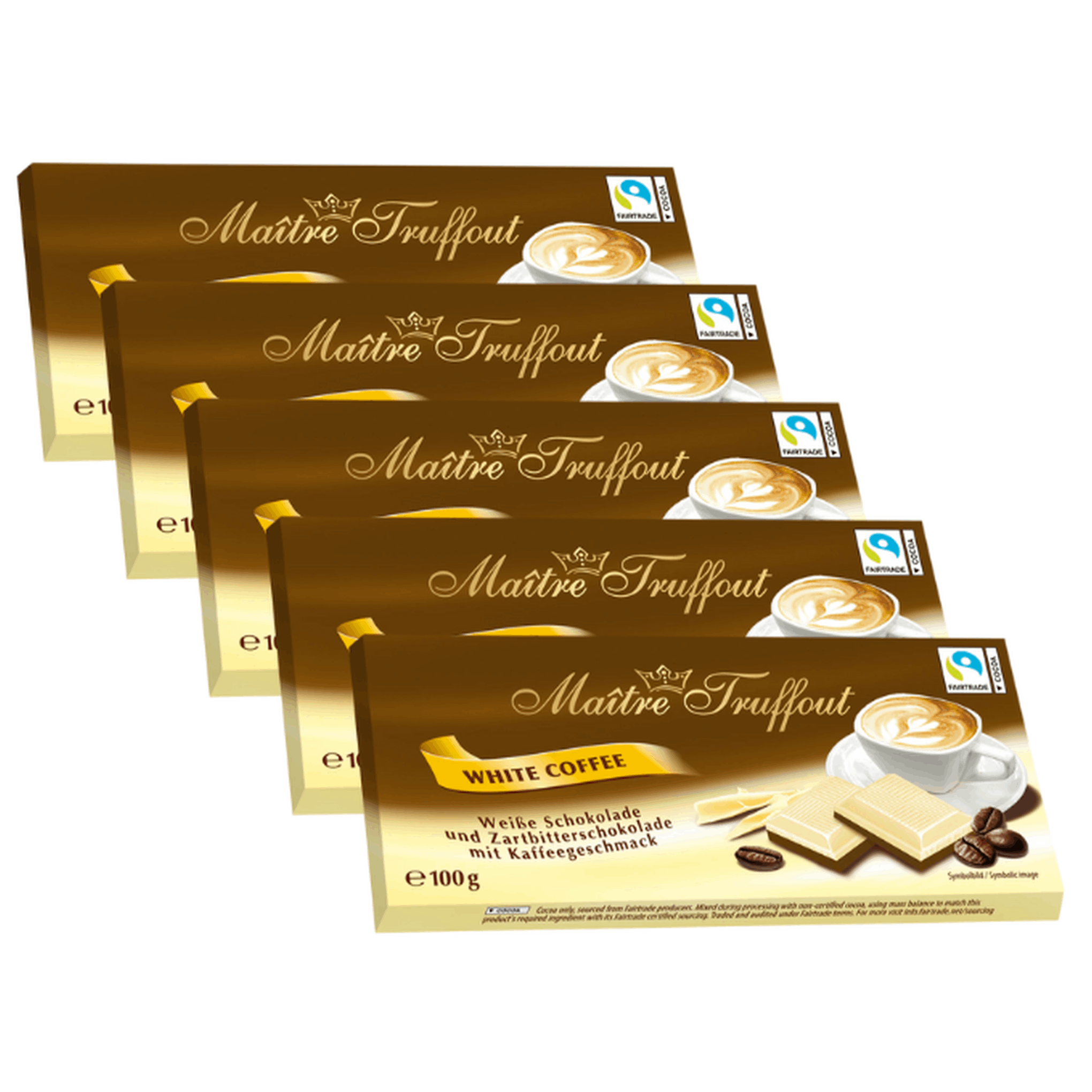 Maître Truffout White Coffee Chocolate 5 X 100g – Fine Chocolate With Noble Coffee Aroma