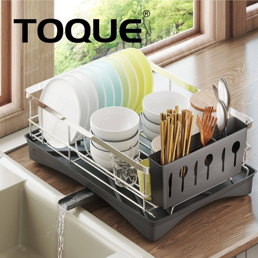 TEMU Toque Dish Drainer Drying Rack Stainless Steel 304 With Cutlery Holder And Drip Tray, Compact Plate Rack For Kitchen Countertop With , Rustproof