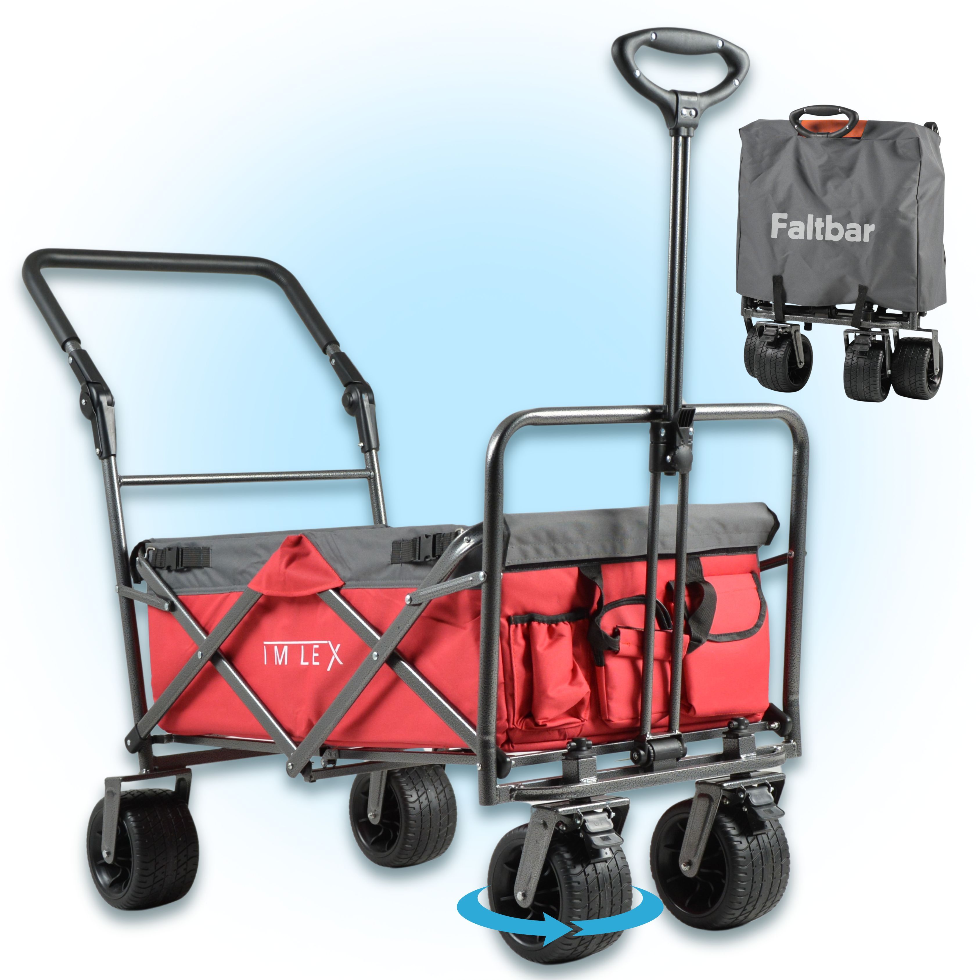 Imlex Folding Cart Im-4275 Red Folding Cart With Push Handle Transport Cart With 3-point Belt System