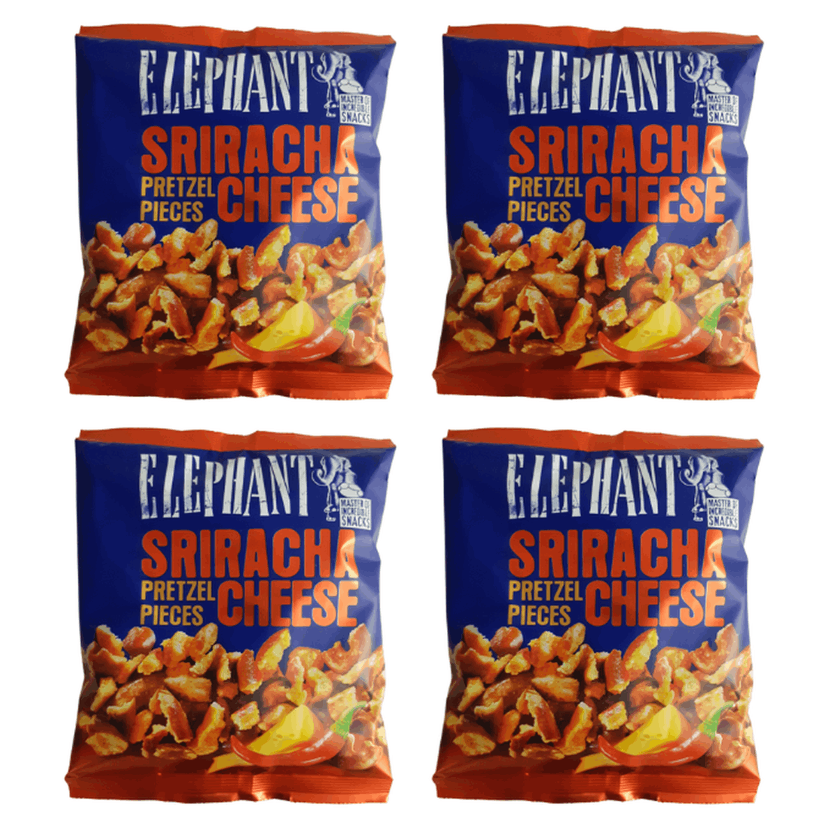 Image of Elephant Pretzels Pieces Sriracha Cheese 4 X 125g | Crispy Pretzel Pieces With Spicy Sriracha Cheese Flavor