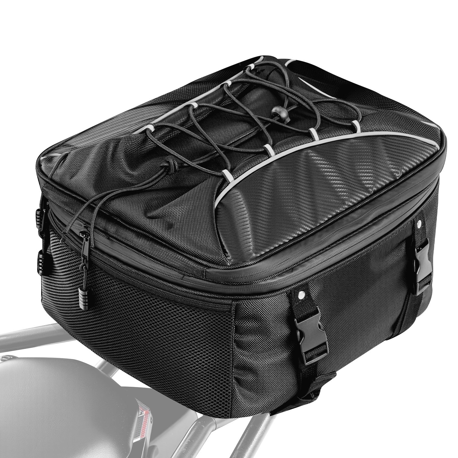 Image of Vevor Motorcycle Tail Bag, 22-34 L Expandable Motorcycle Rear Seat Bag With Rain Cover, Outdoor Sports Motorbike Luggage Storage Backpack Handbag With Straps, Pocket & Elastic Cord, Black