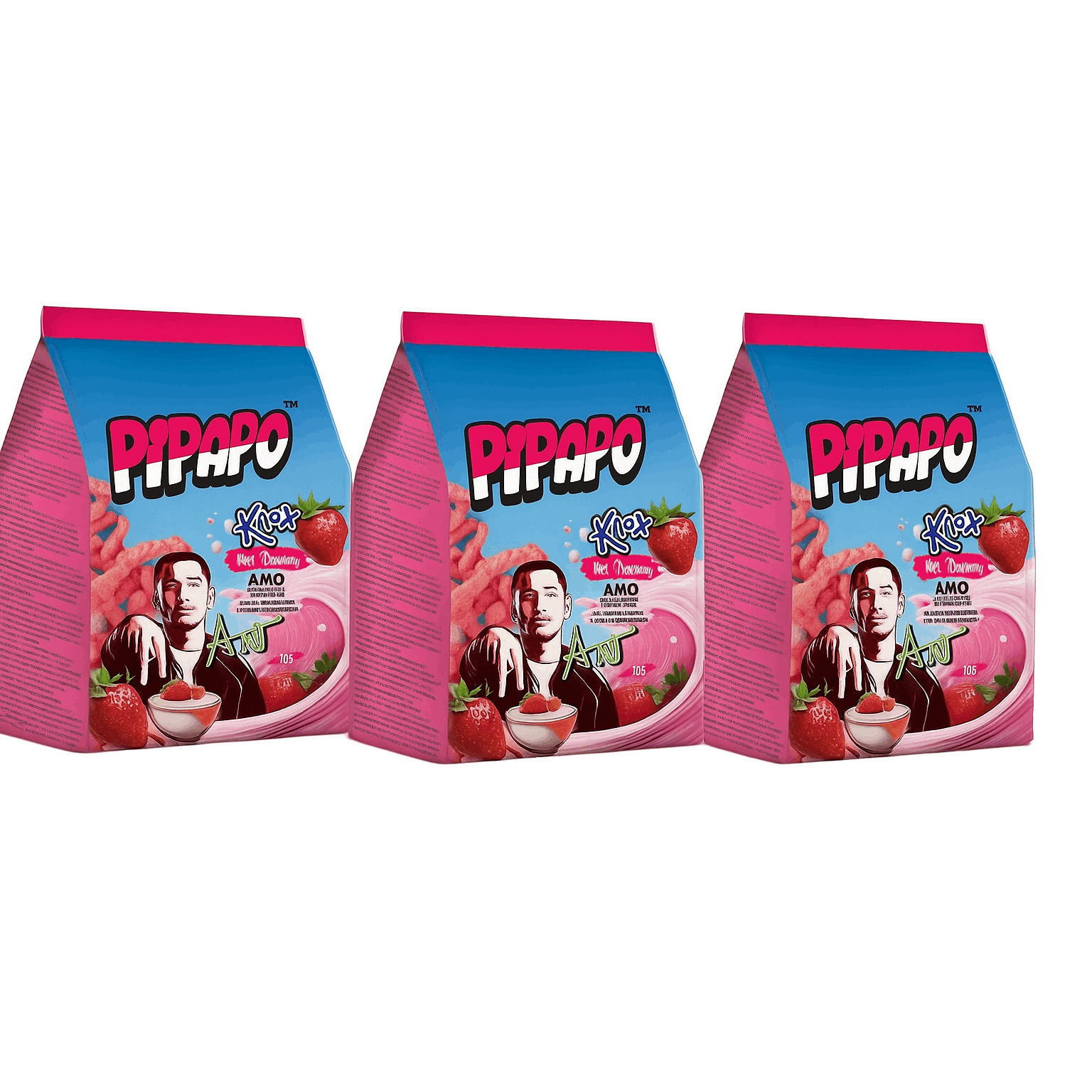 3-pack Pipapo Amo Knax Chips Milky Strawberry 70g / 3 Bags Pipapo Amo Knax Chips Milky Strawberry 70g
