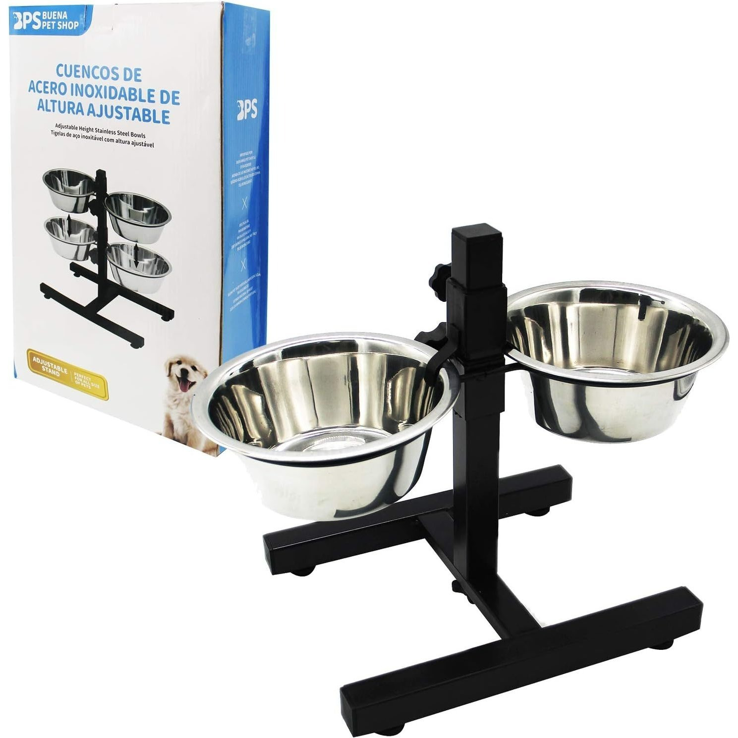 TEMU BPS Comederos Bebedero para Perros Acero Inoxidable con Pie Soporte Juego de Cuencos Elevados Altura Tamaño M 26*22*28CM / L 40*27*40CM (3QT
