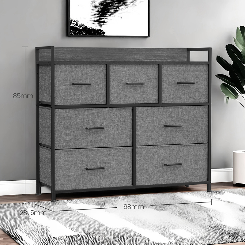 TEMU Commode à tiroirs, armoire, meuble de rangement, 7 tiroirs en tissu avec poignées, structure en métal, style moderne, noir.