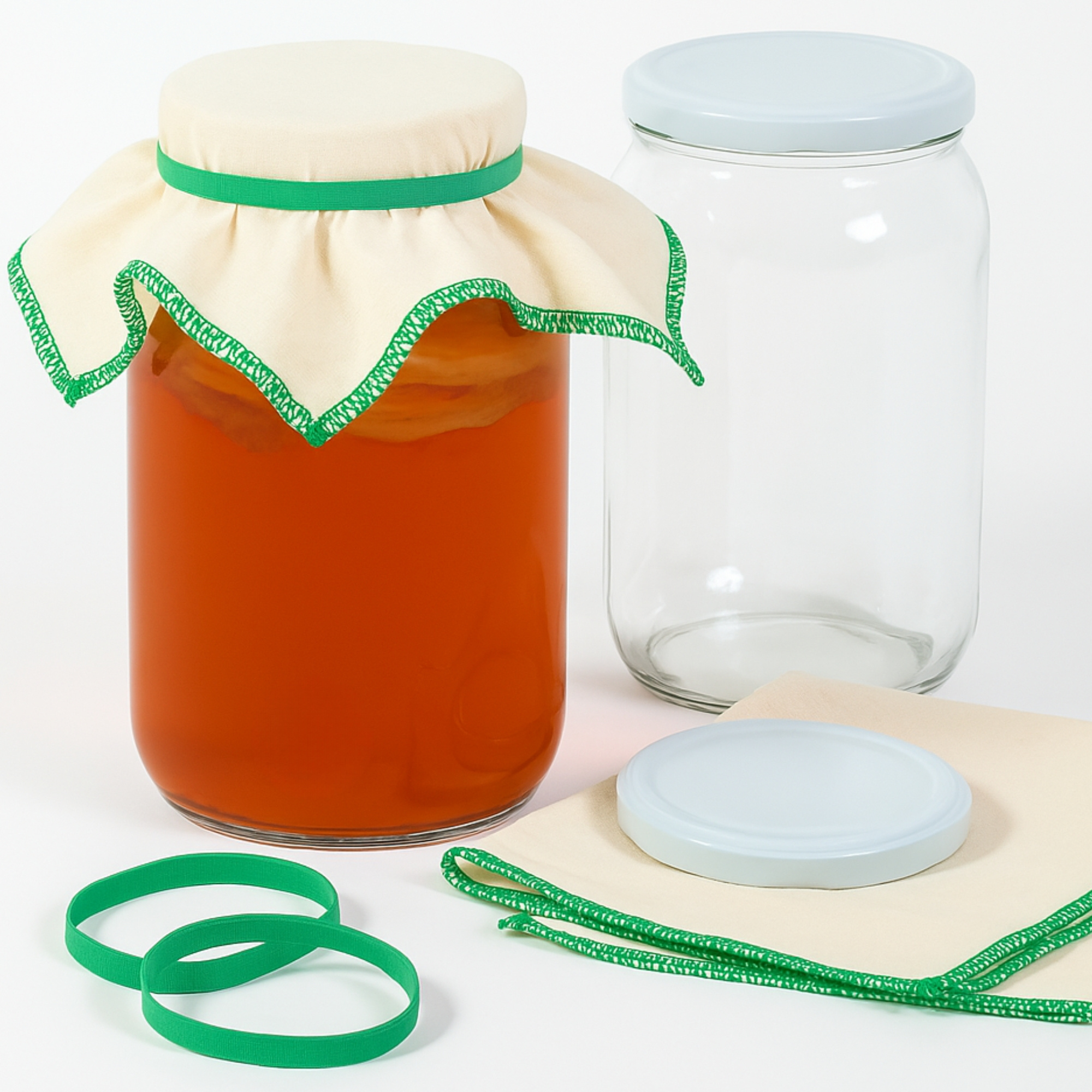 Image of My - Large Glass Jars With Lids | Wide Mouth Bottles Of 2l | Includes 2muslins And 2 Gaskets | Ideal For Kombucha, And | , Glass