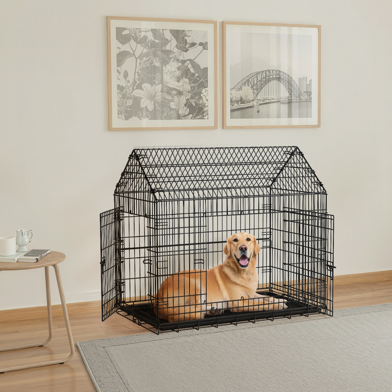 TEMU Cage de transport pour chien, pliable, , très grande taille, convient aux grands chiens, en métal, robuste et durable, à double porte, facile à