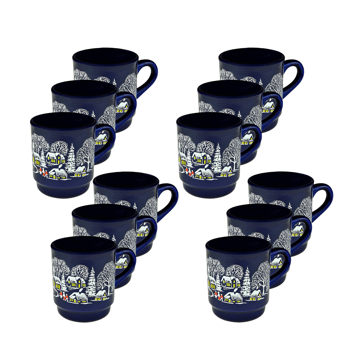 Cobalt Blue Mulled Wine Mug With Winter Design And Filling Line, 200ml, 12-pack