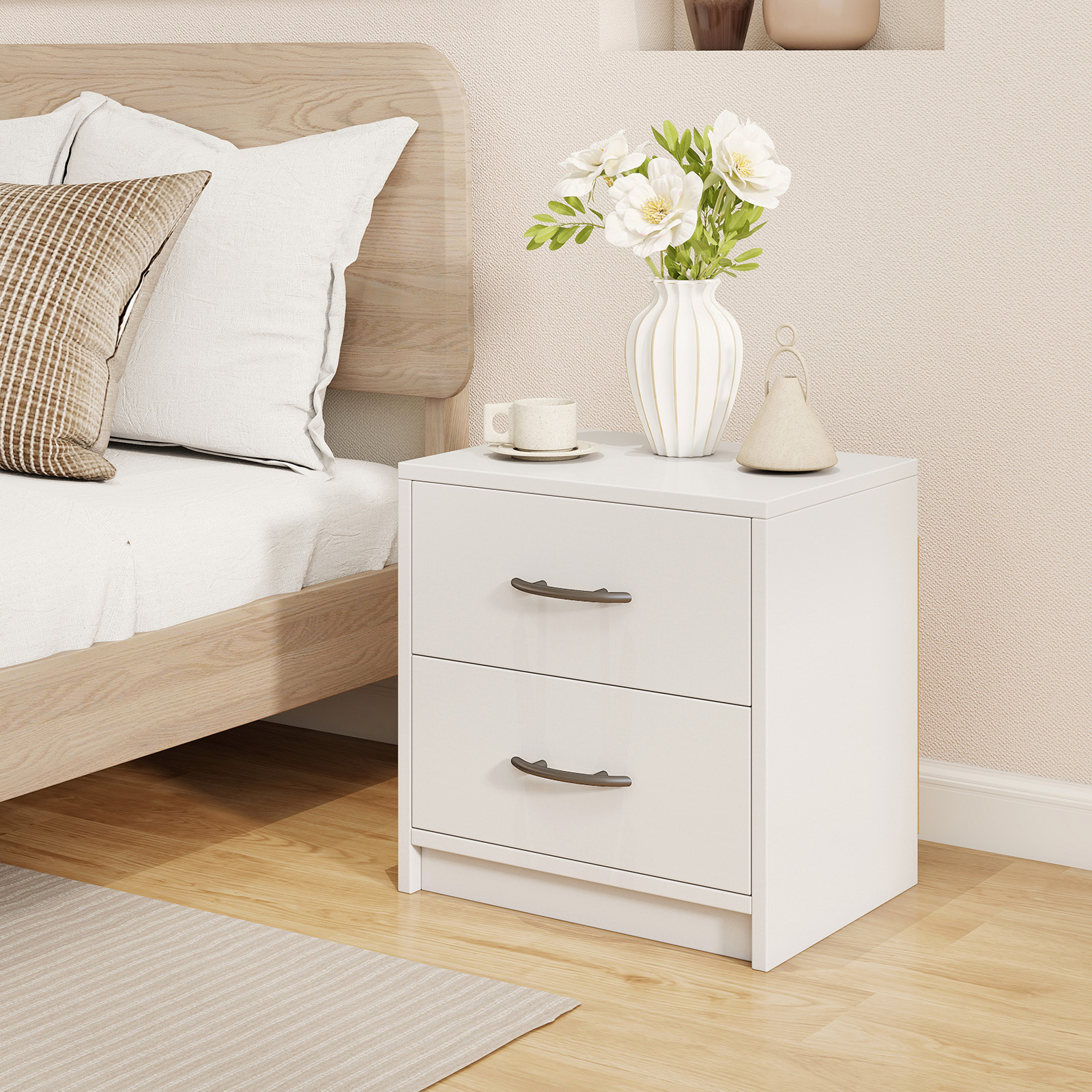 2-drawer Nightstand, Modern Bedside Table With Storage, Compact Floor Night Table End Table, Wooden Accent Sofa Side Table For Living Room, Bedroom, Small Space, Oak/white