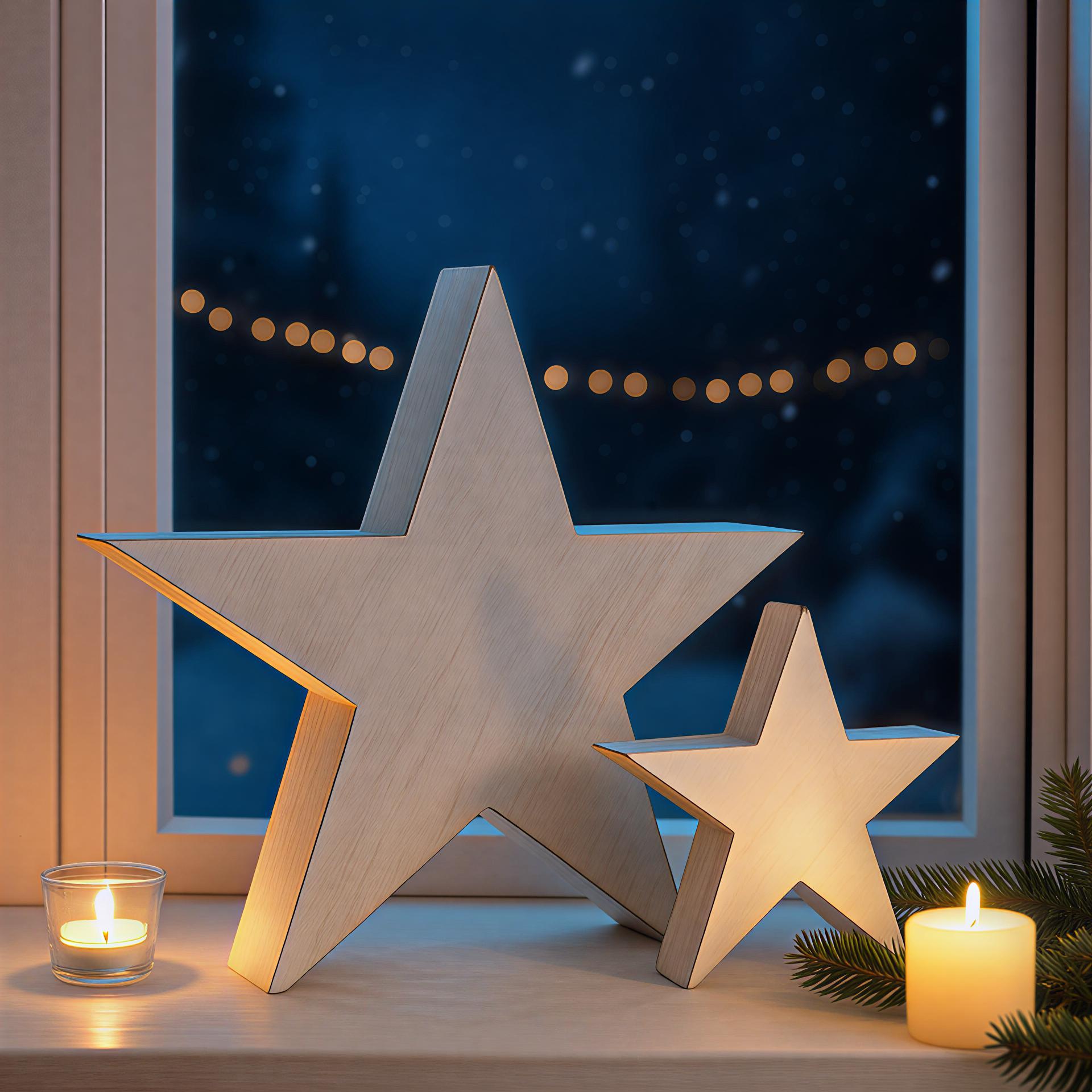 2x Shabby Wooden Star Decorations, White, Ø 20 + 35 Cm, Christmas Wooden Star, Winter Decor