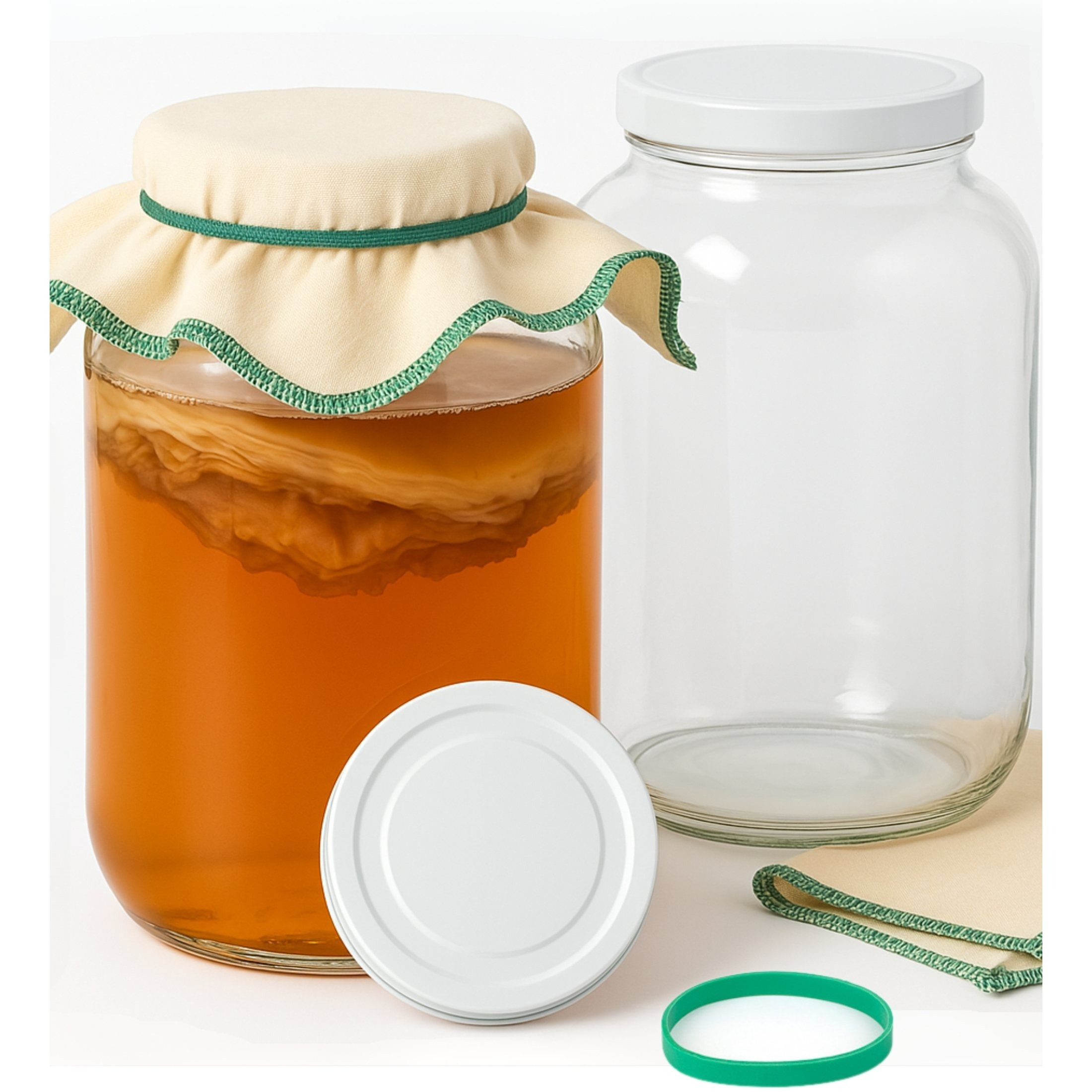 TEMU myFERMENTS – Kit de Bocaux en Verre 4 L pour Fermentation Maison | Large Ouverture 10 cm | Avec Mousselines en Coton et Élastiques | Pour