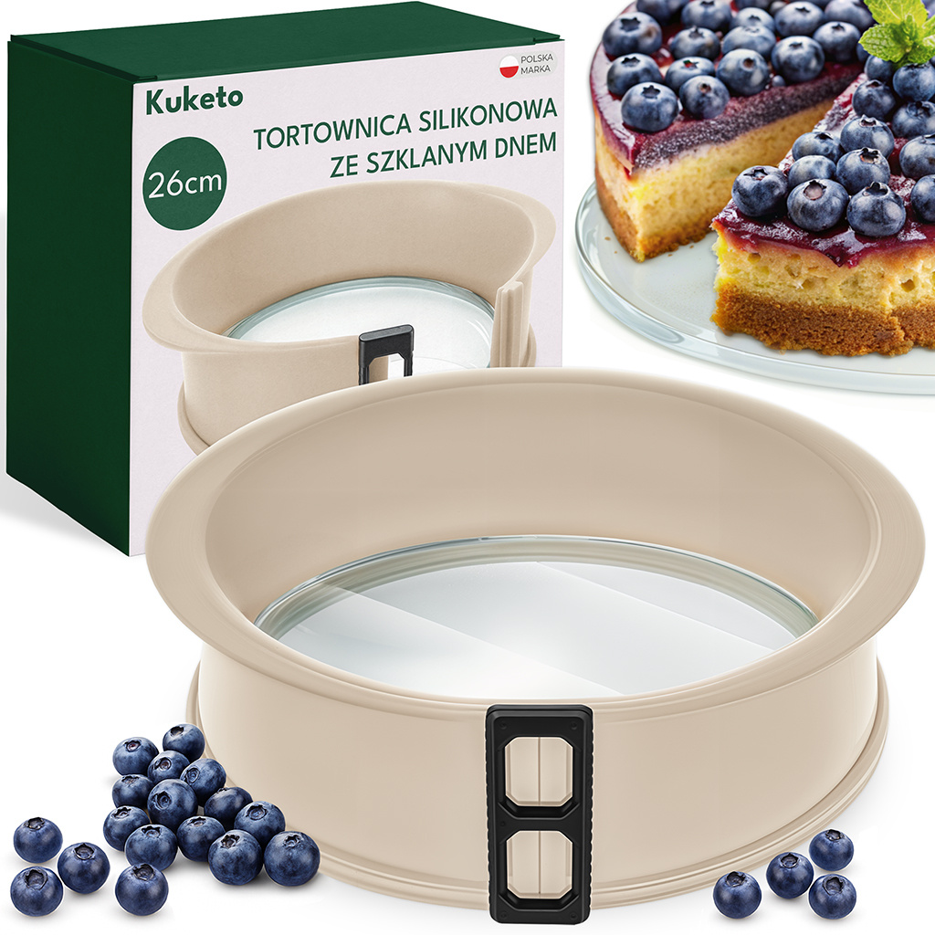 E-shop Kuketo Runde Kuchenform - Silikonform mit abnehmbarem Glasboden - Kuchenform mit abnehmbarem Boden - Formdurchmesser Höhe 7,5 cm - Material