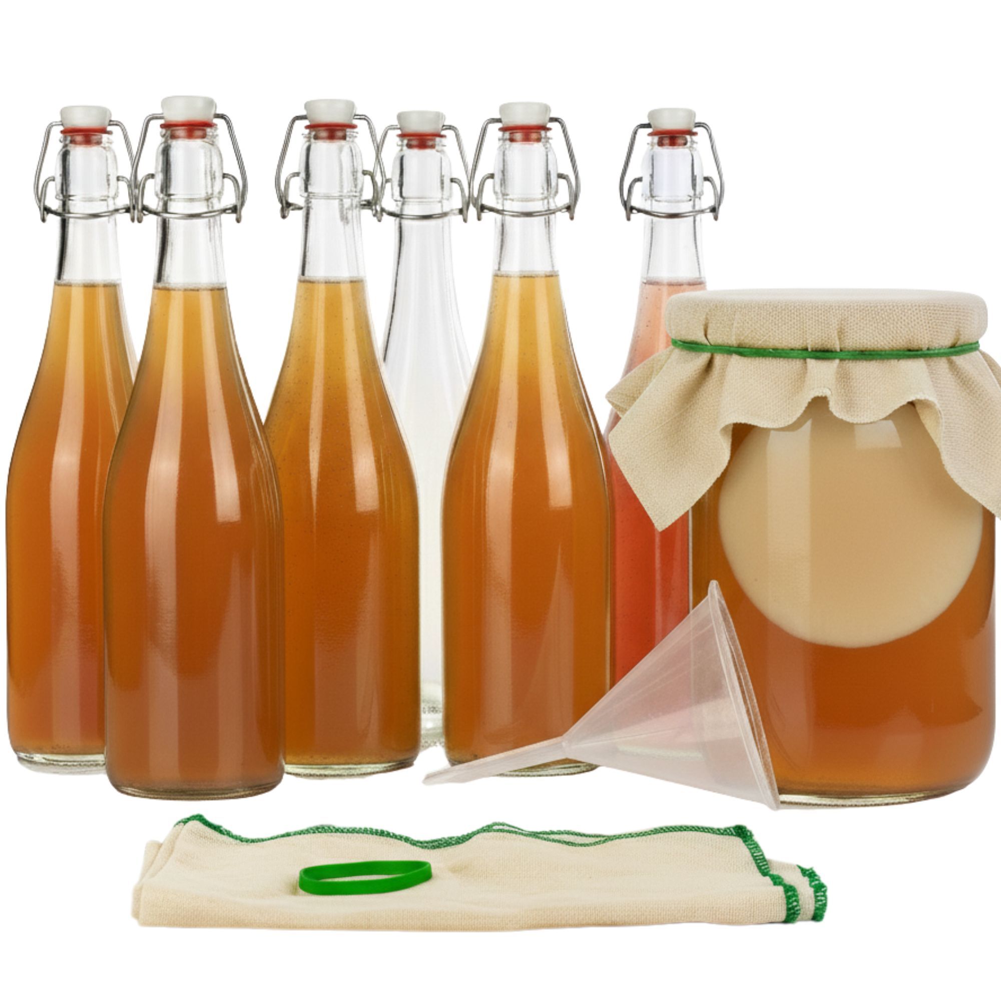 TEMU myFERMENTS - Kit de Elaboración de Bebidas Probióticas | Bote Grande de 4.25L | de Vidrio con Cierre Hermético de 750 ml | Embudo y Muselina |