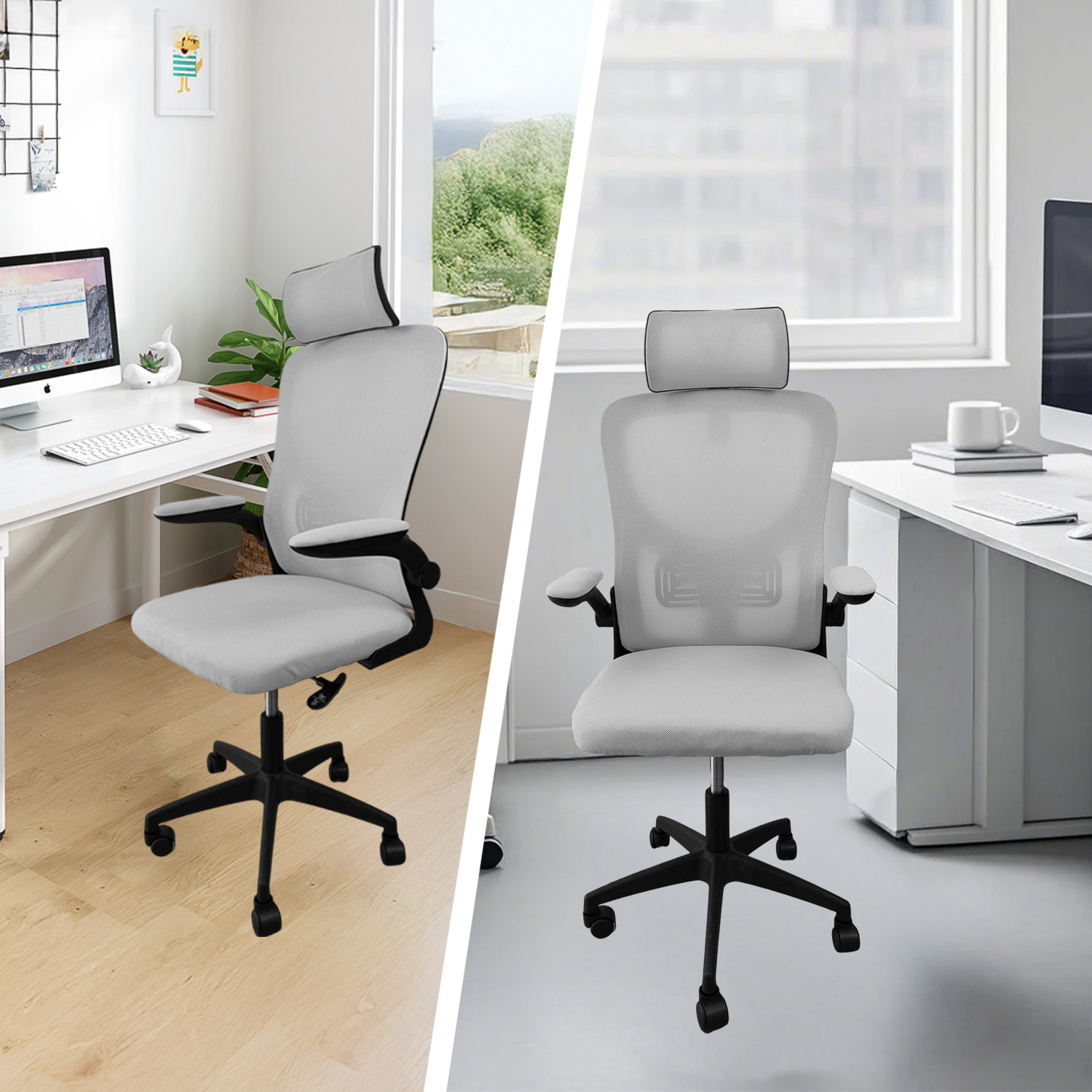 TEMU Ergonomic High-back Mesh Office Gaming Chair Lumbar Support Adjustable Headrest White