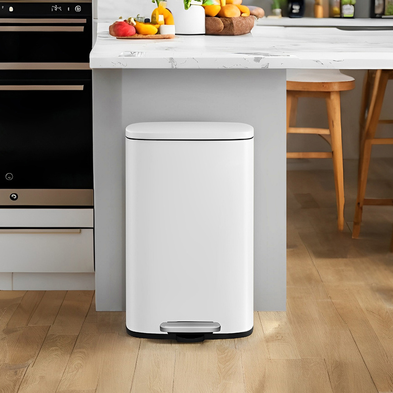 TEMU Poubelle en acier, 50 litres, avec mécanisme de fermeture douce actionné au pied, adaptée aux cuisines et aux bureaux, blanc