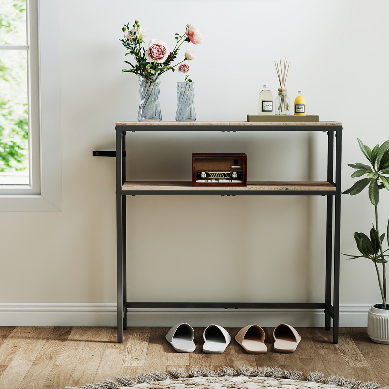 TEMU Cette table d'appoint fine à double plateau et étagères est pour une entrée ou table basse. Mesurant 20 x 80 x 80 cm, elle convient aux salons,
