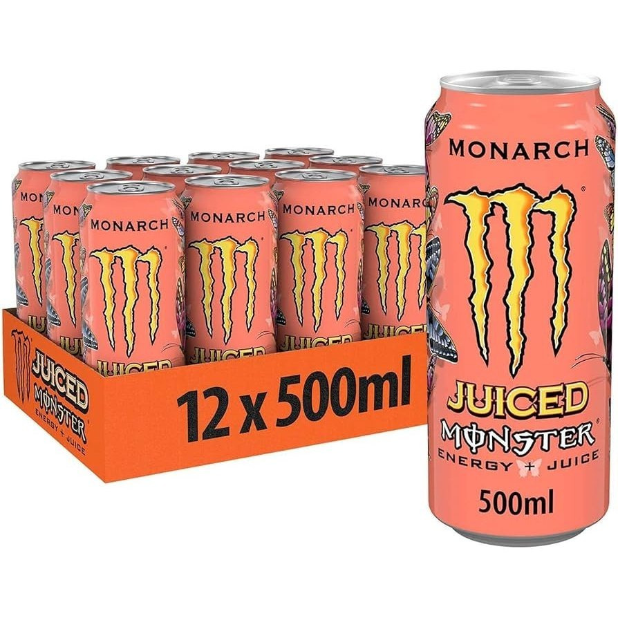 TEMU Monster Energy Drink Monarch Peach Nectarine Inspired Sparkling Bold Refreshing Flavour Large Cans Pack Of 12 X 500ml (mariposa)