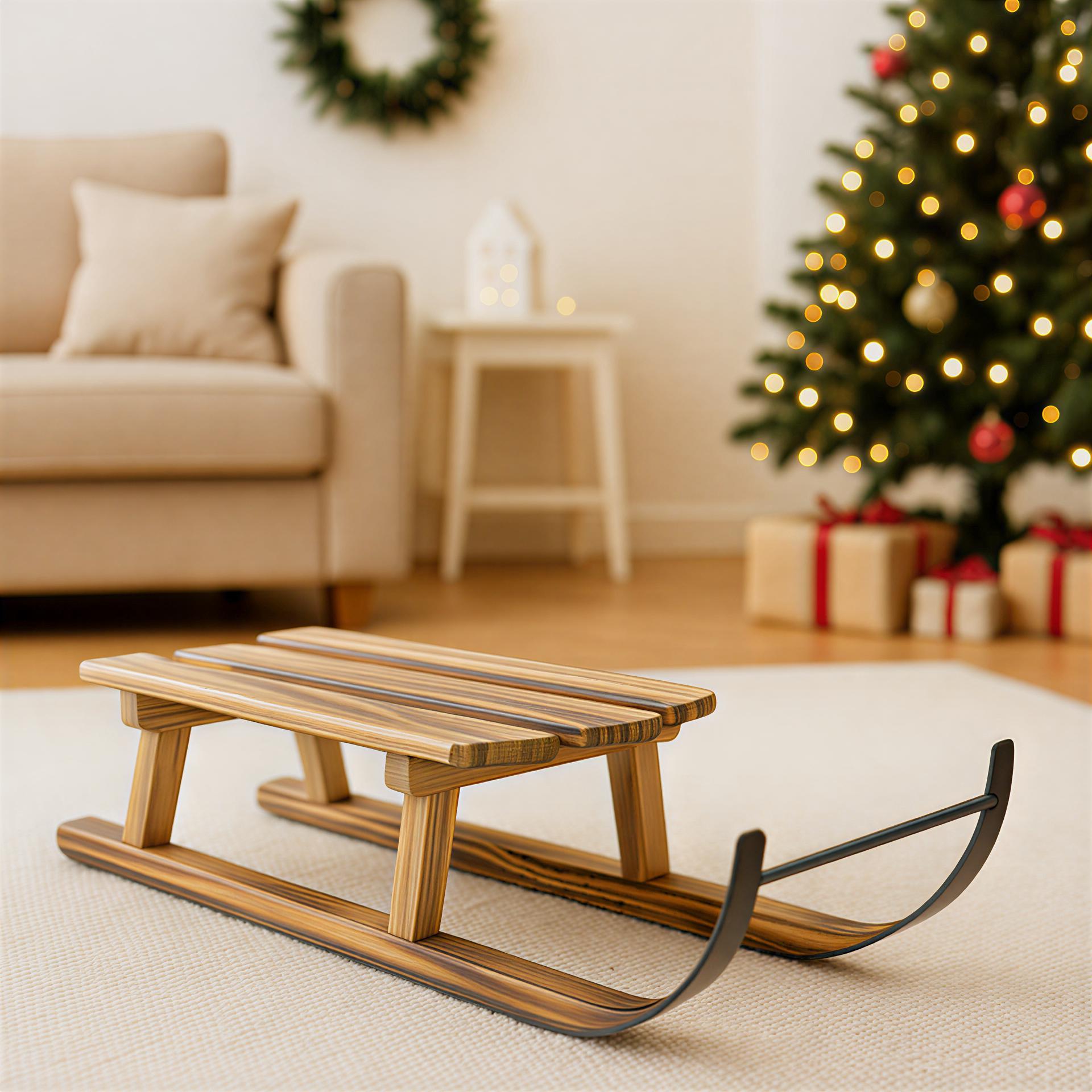 Image of Wooden "nature" Sled Decorated With Flames & Metal, Long, Winter Decoration, Sled Decoration, Christmas Decoration, Table Decoration