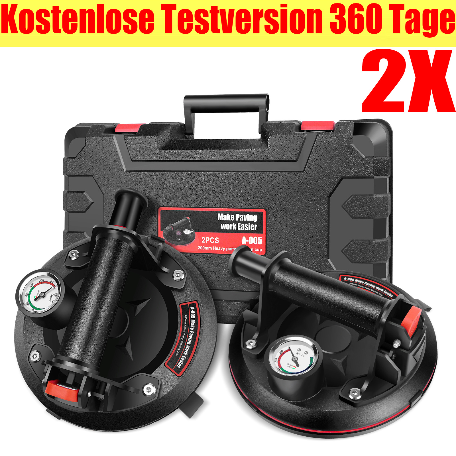 paar 2  vakuum-saugnapf mit manometer, robuste vakuum-saugnapf mit griff,  -saugnapf für granitfliesen, glasheber, schwarzer, leistungsstarker industrie-vakuum-fliesenaufheber für granitfliesen, fensterglas-saugnapf