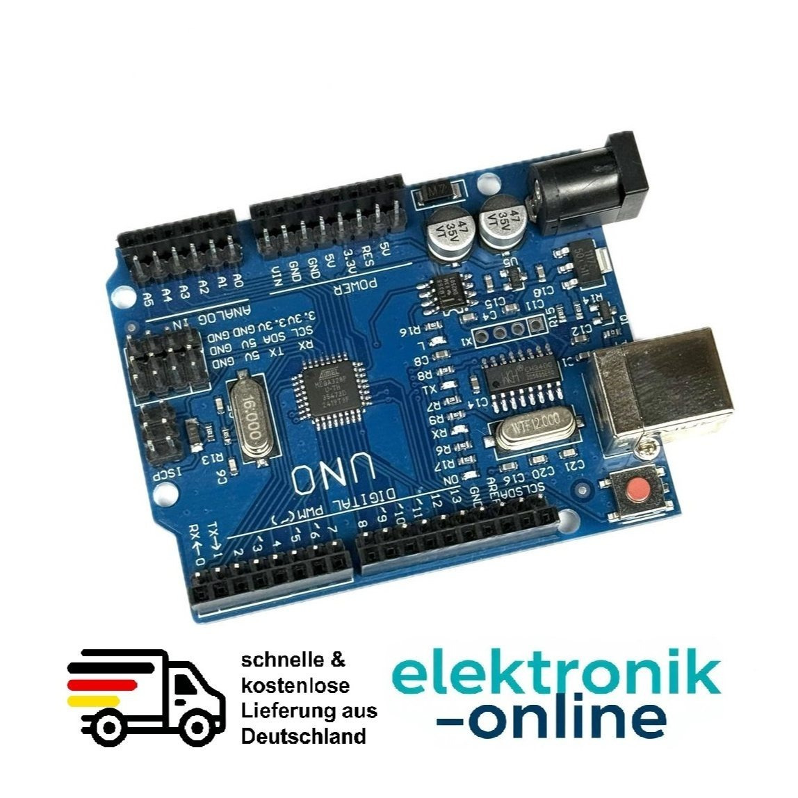 Uno R3 Board | Atmega328P Development Board with Soldered Pins, 14 Digital, 6 Analog Inputs, 16 Mhz Quartz, Usb-Serial, Microcontroller, DIY Electronics, Prototyping, Maker, Robotics, Automation