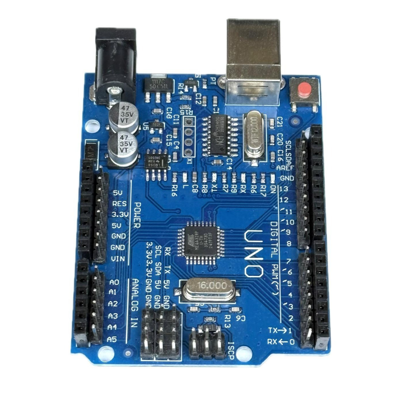Uno R3 Board | Atmega328P Development Board with Soldered Pins, 14 Digital, 6 Analog Inputs, 16 Mhz Quartz, Usb-Serial, Microcontroller, DIY Electronics, Prototyping, Maker, Robotics, Automation