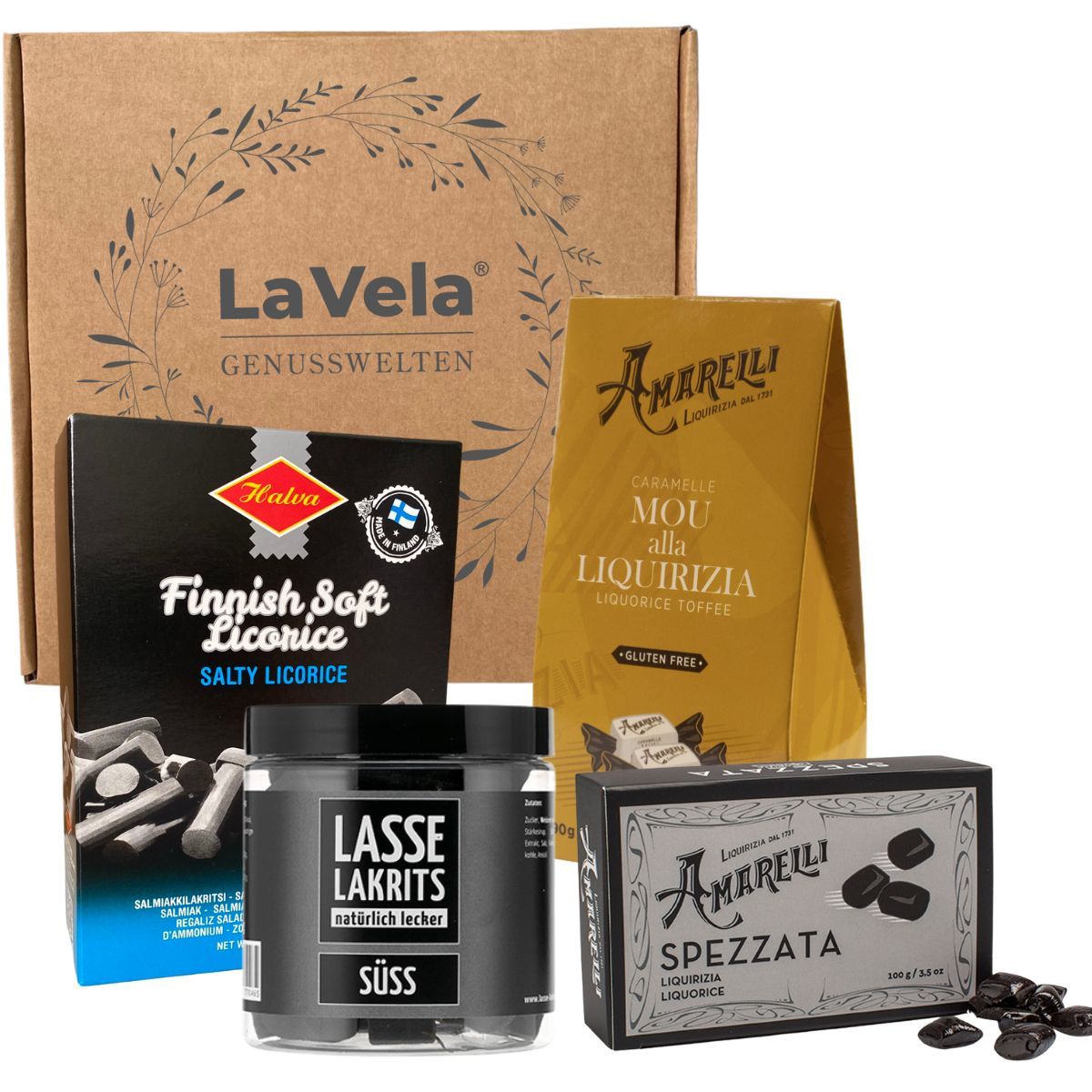 Image of The Vela Genusswelten Licorice Gift Set, Sweet And Salty Licorice From Europe, 4 Varieties, 555 G