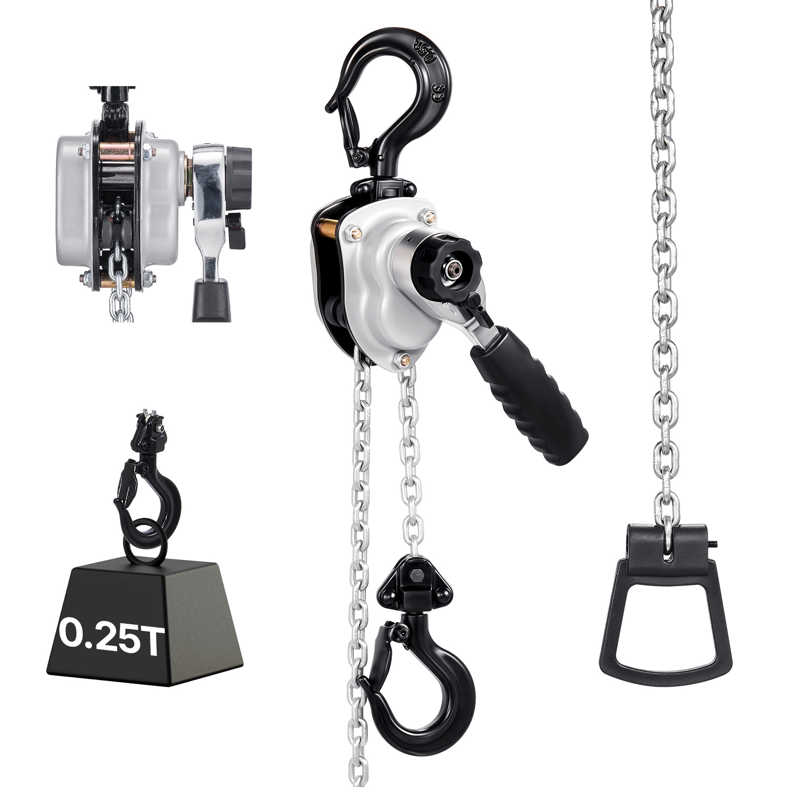 Vevor Manual Lever Chain Hoist, 1/4t 250kg Capacity Heavy Duty Come Along, 1.5m Lift G80 Alloy Steel Chain With Dual Pawl Mechanical Brake, 360° Rotating Hooks, For Warehouse Construction Garage