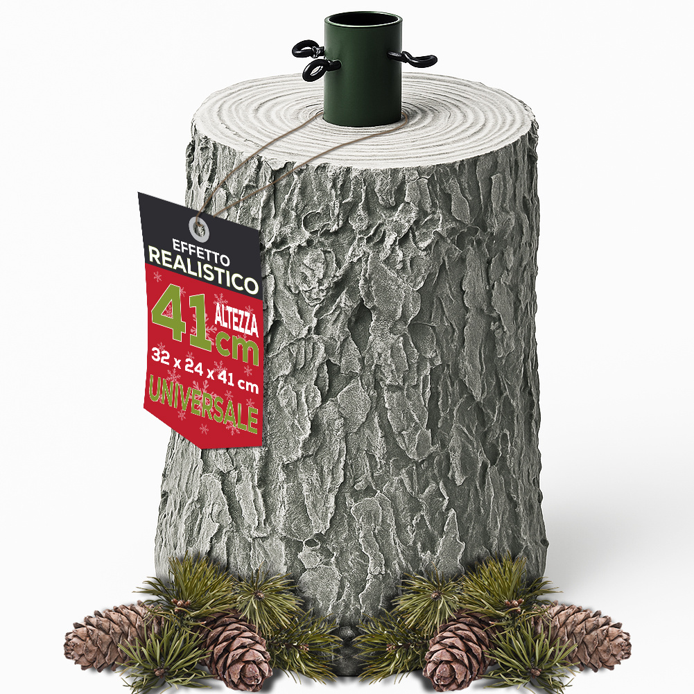 Image of Bakaji Christmas Support In Resin, Realistic Christmas Tree Trunk, Reproduction Of Solid And Durable Reality, Universal 40mm Hook Attachment For Height Adjustment 41 Cm Clear, Ideal For To 240 Cm