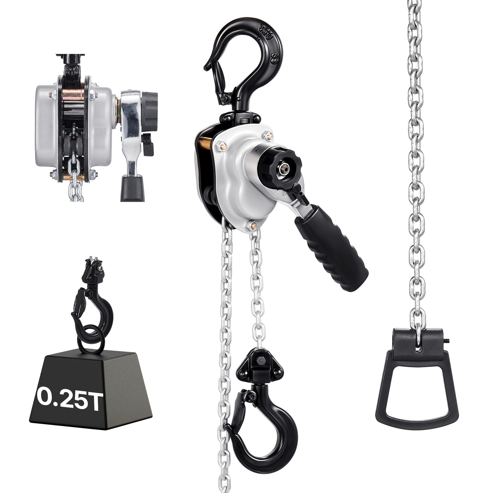 Image of Vevor Manual Lever Chain Hoist, 1/4t 250kg Capacity Heavy Duty Come Along, Lift G80 Alloy Steel Chain With Dual Pawl Mechanical Brake, 360° Rotating Hooks, For Warehouse Construction Garage