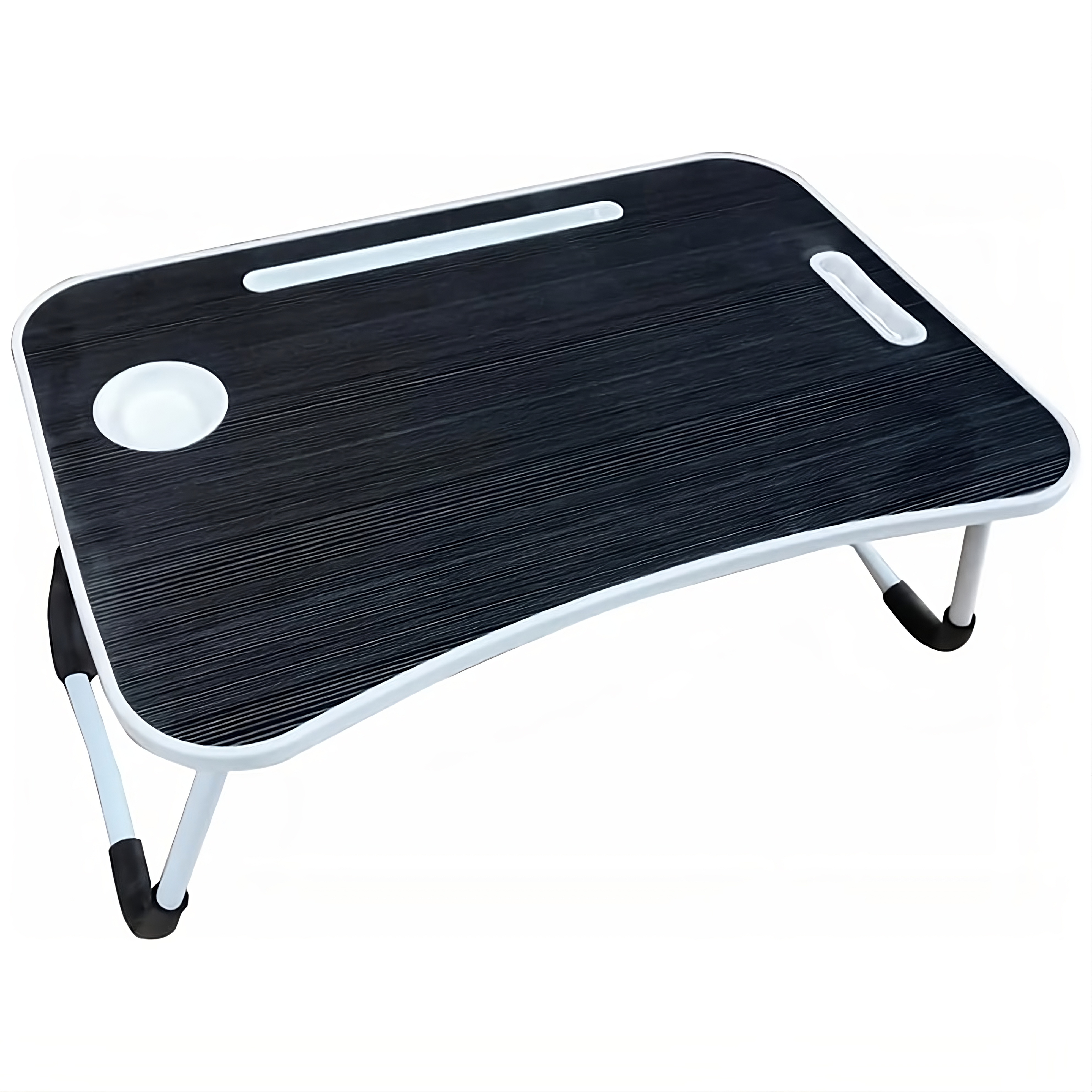 Folding Laptop Table With Cup Holder - Mobile/tablet Slot Laptop Desk For Couch Bed Tray Portable Notebook Table Black