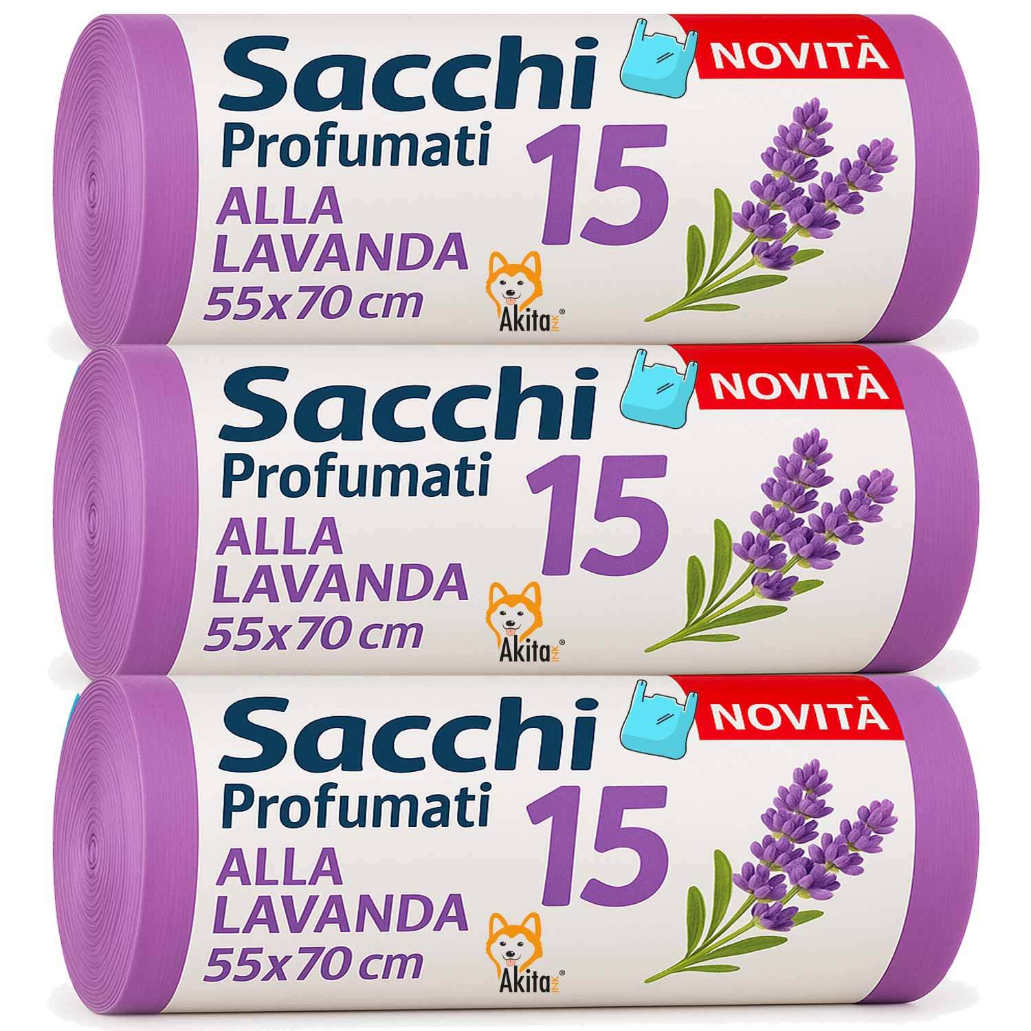 TEMU Akitaink - Sacchi spazzatura con Manici - Profumati - 3 Rotoli 45 pz, Sacchi da 45L | Misure 55x70cm | Sacchetti per la Spazzatura di Qualit�