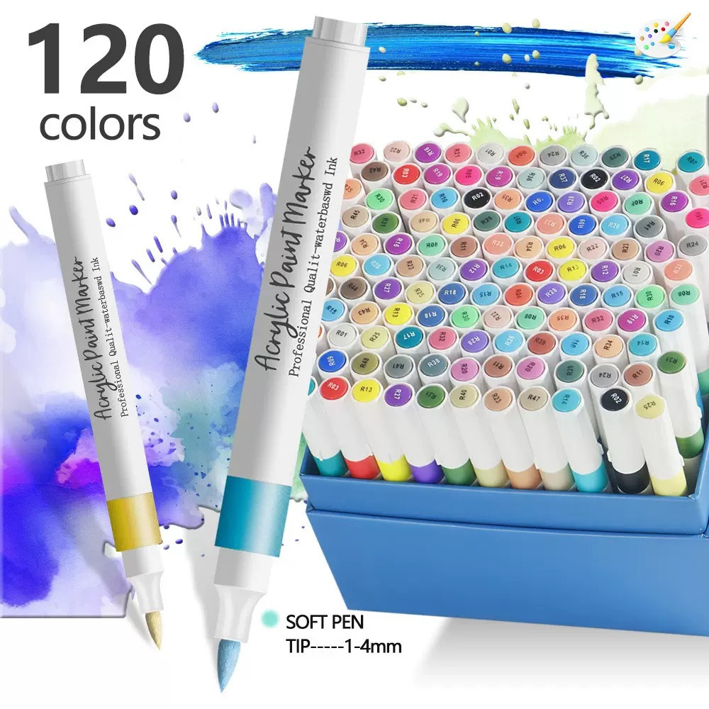TEMU 120 Colours Paint Pens Acrylic Markers - Multicolor Acrylic Paint Brushes Acrylic Pens For Stones, Waterproof, Brush Tip Acrylic Pens Set,