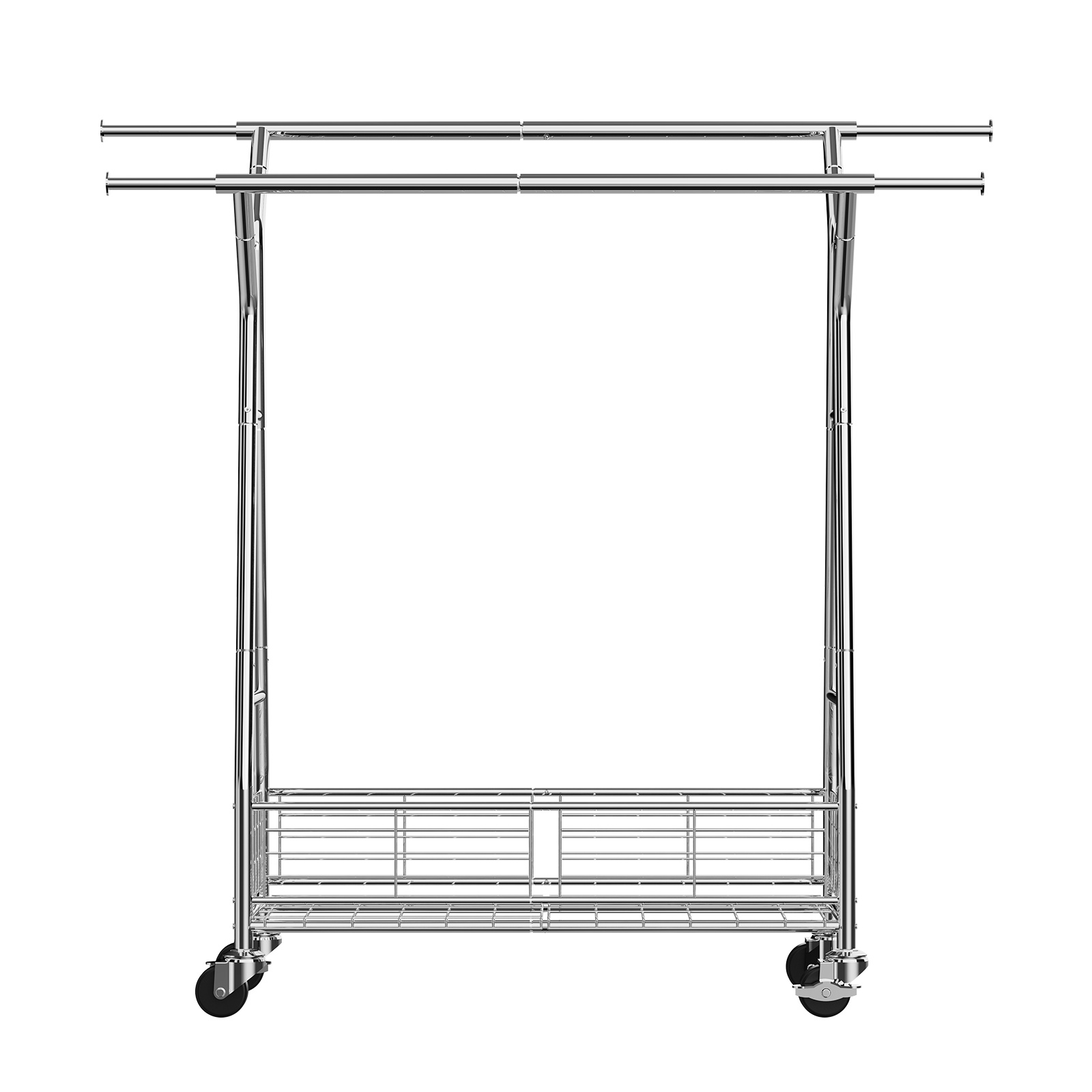 Image of Vevor Clothes Rack, Rolling Clothing Garment Rack With 2 Hanging Rods And Storage Basket, 150 Kg Load Capacity, Extendable Carbon Steel Clothing Racks With Wheels For Bedroom, Laundry, Living Room